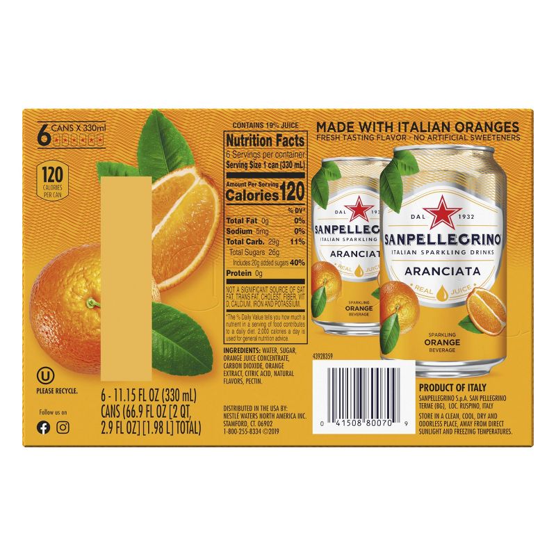 Sanpellegrino Sparkling Fruit Beverages Aranciata/Orange - 6pk/11.15 fl oz Cans