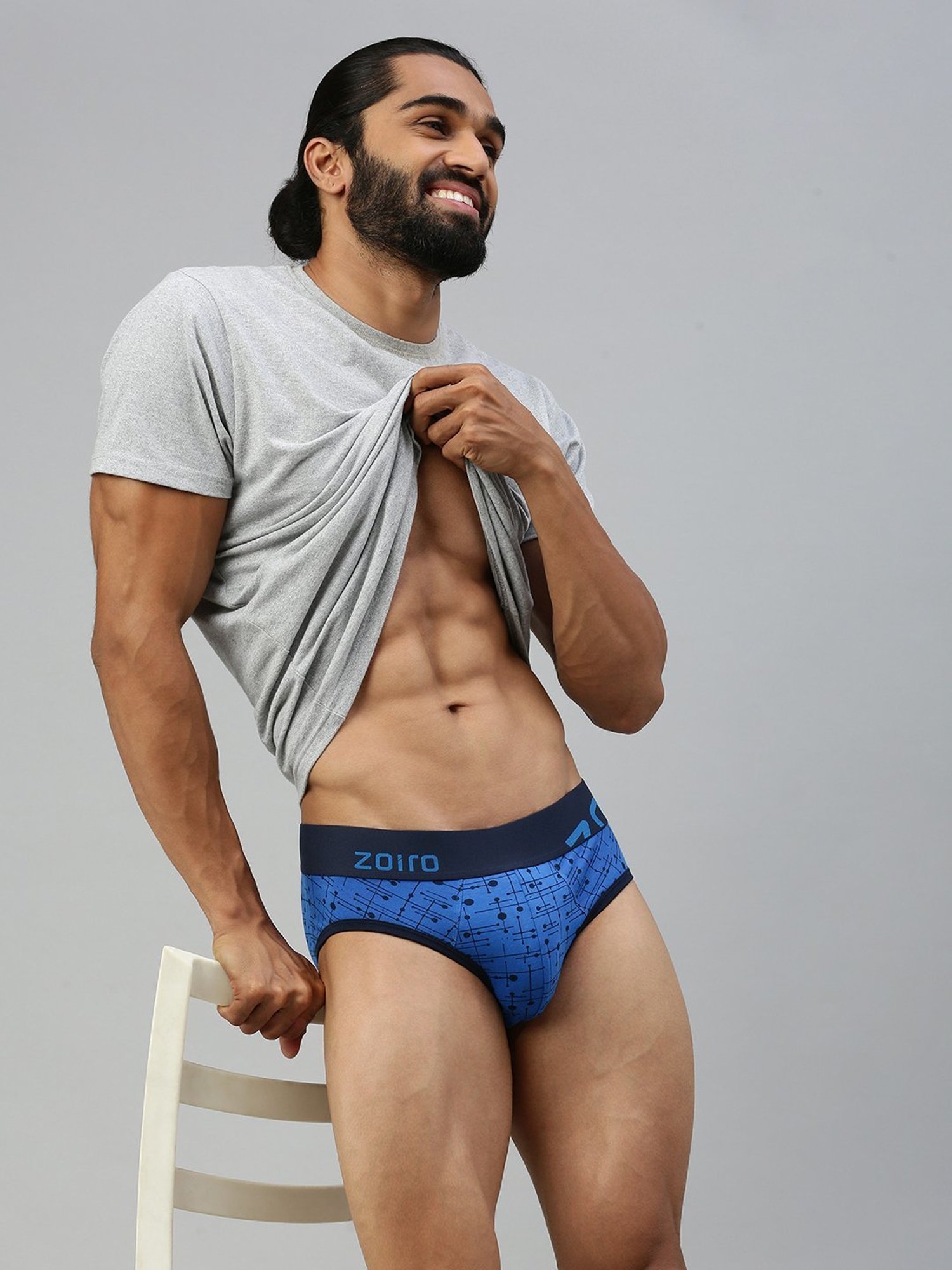 Zoiro White & Blue Regular Fit Printed Briefs - Pack Of 2