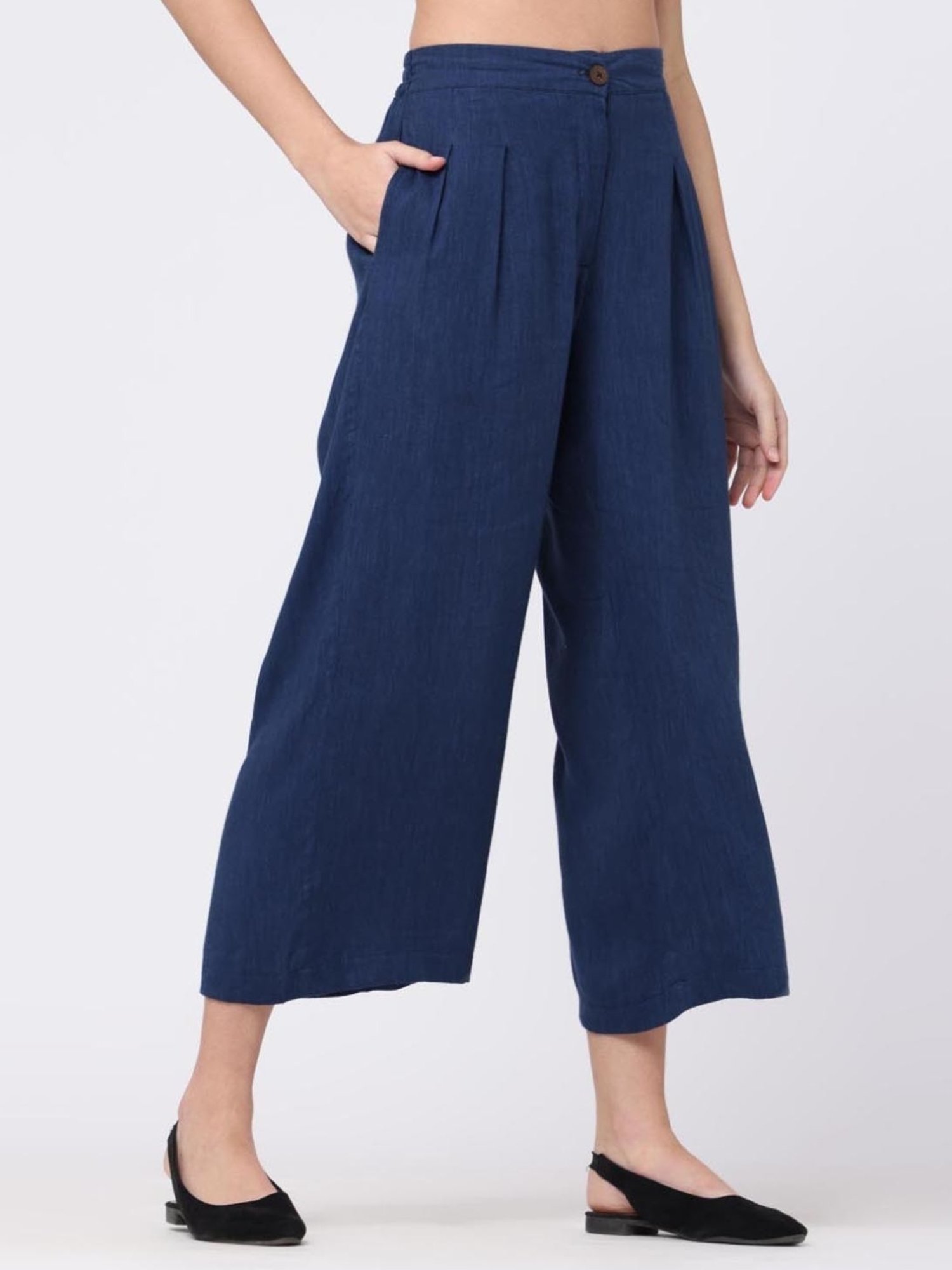 Saltpetre Classic Tencel Navy Blue Wide Leg Trousers