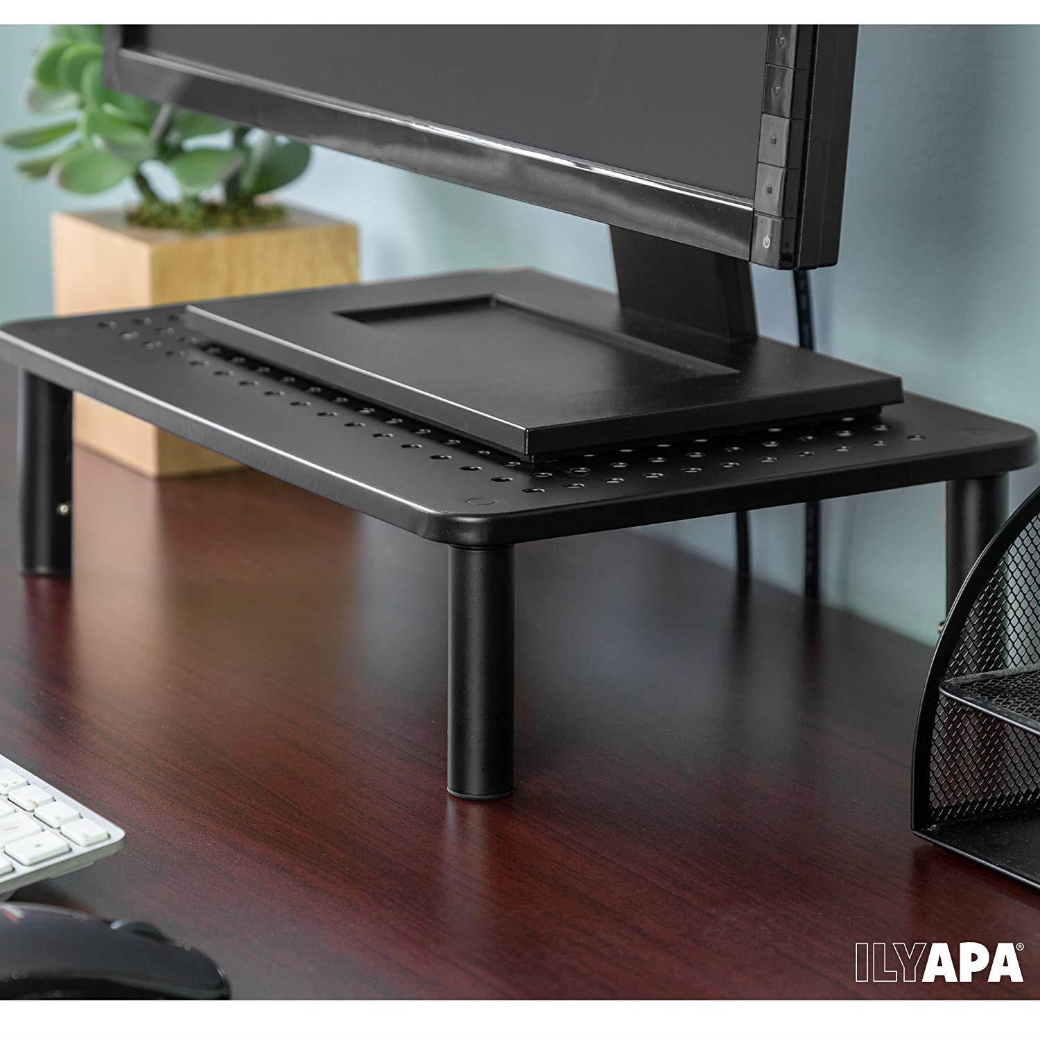 Adjustable Mesh Monitor Stand 2 Pack - Height Adjustable Metal Desktop Risers for Computer Monitors, Laptop & More