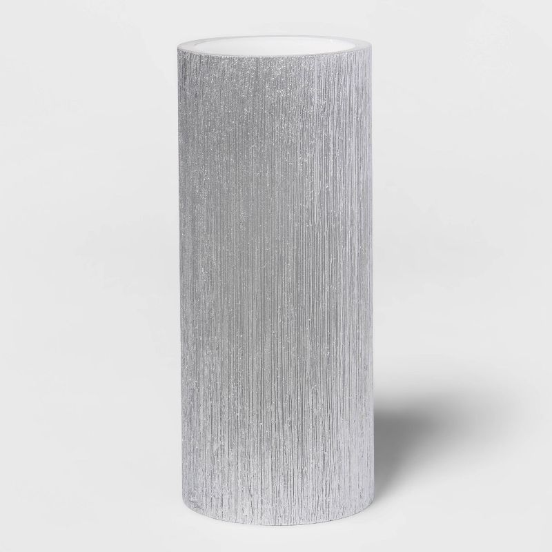 7"x 3" LED Unscented Metallic Silver Pillar Candle - Threshold™