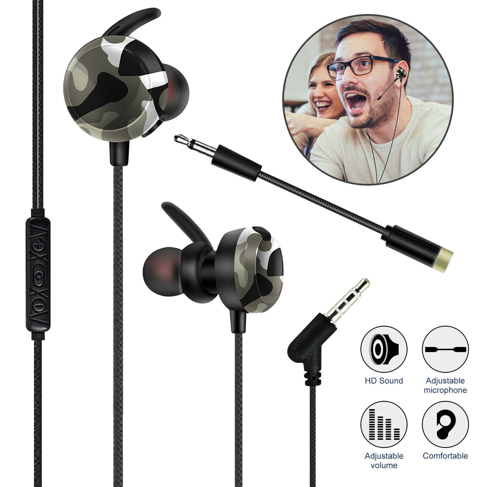 In-Ear Gaming Headset Earbuds Stereo Earphone With Mic For Phone PC Xbox One PS5