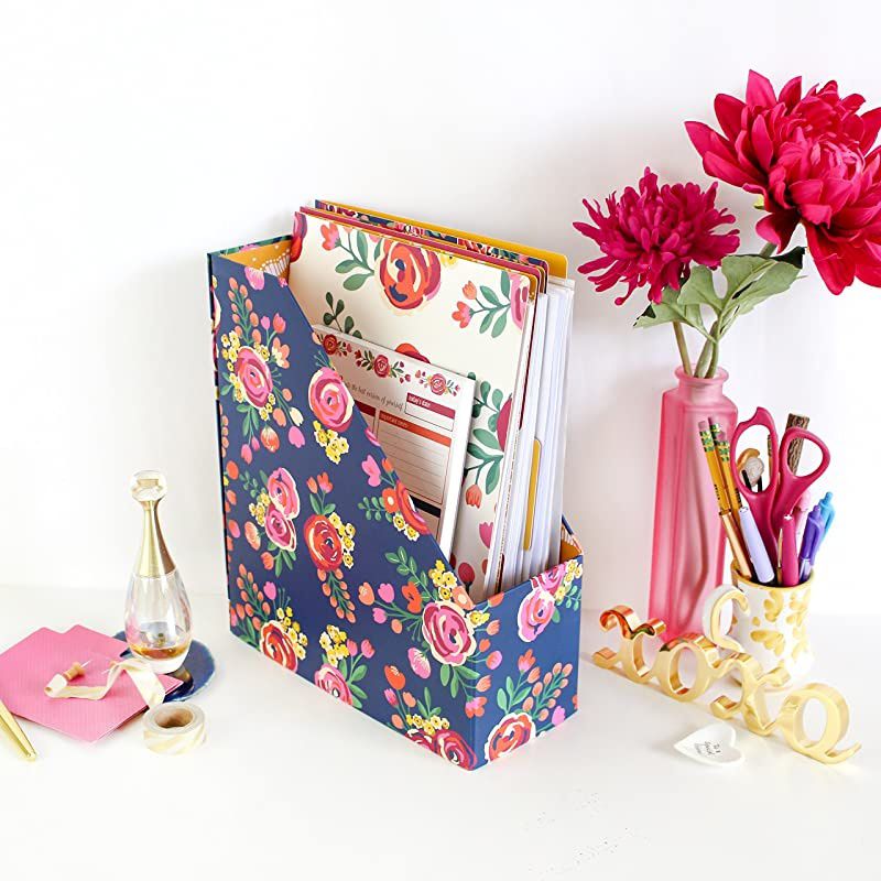 Collapsible Desk Organizer File FolderMagazine Holder Vintage Floral
