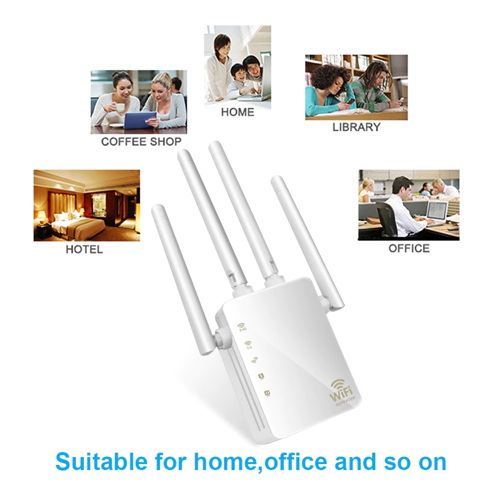 1200Mbps Dual Band AC Wireless 2.4G / 5G Wifi Repeater 4 High Antennas Bridge Signal Amplifier Wifi Access Point Wired Router