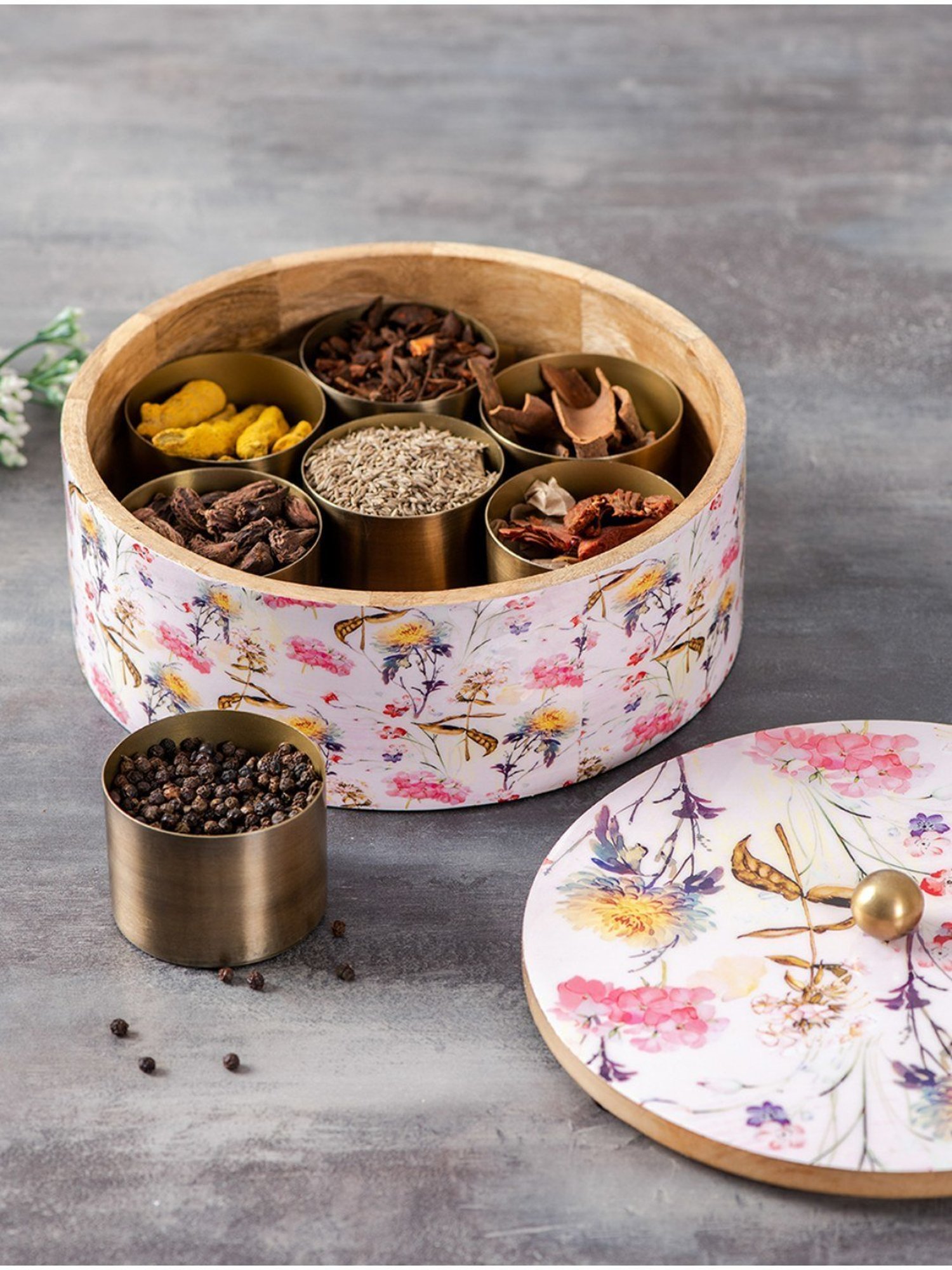 Nestroots White Masala box Masala dani spice rack containers for kitchen storage spice Organizer