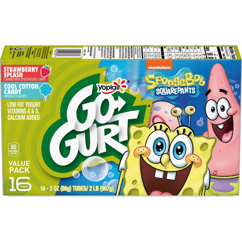 Yoplait Go-Gurt Nickelodeon SpongeBob SquarePants Strawberry and Cotton Candy Low Fat Kids' Yogurt Tubes - 16pk/2oz Tubes