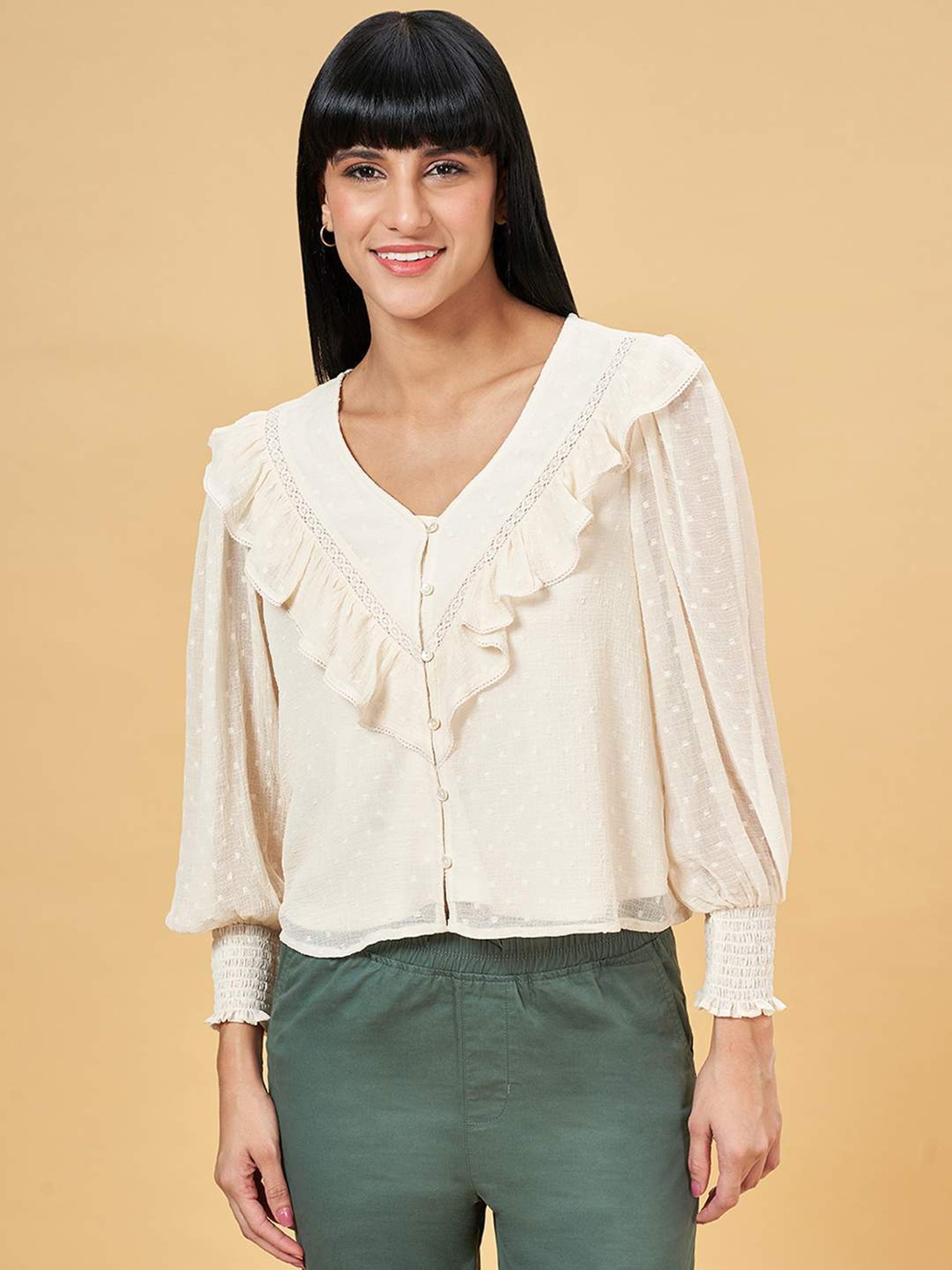 Honey by Pantaloons White Self Pattern Top