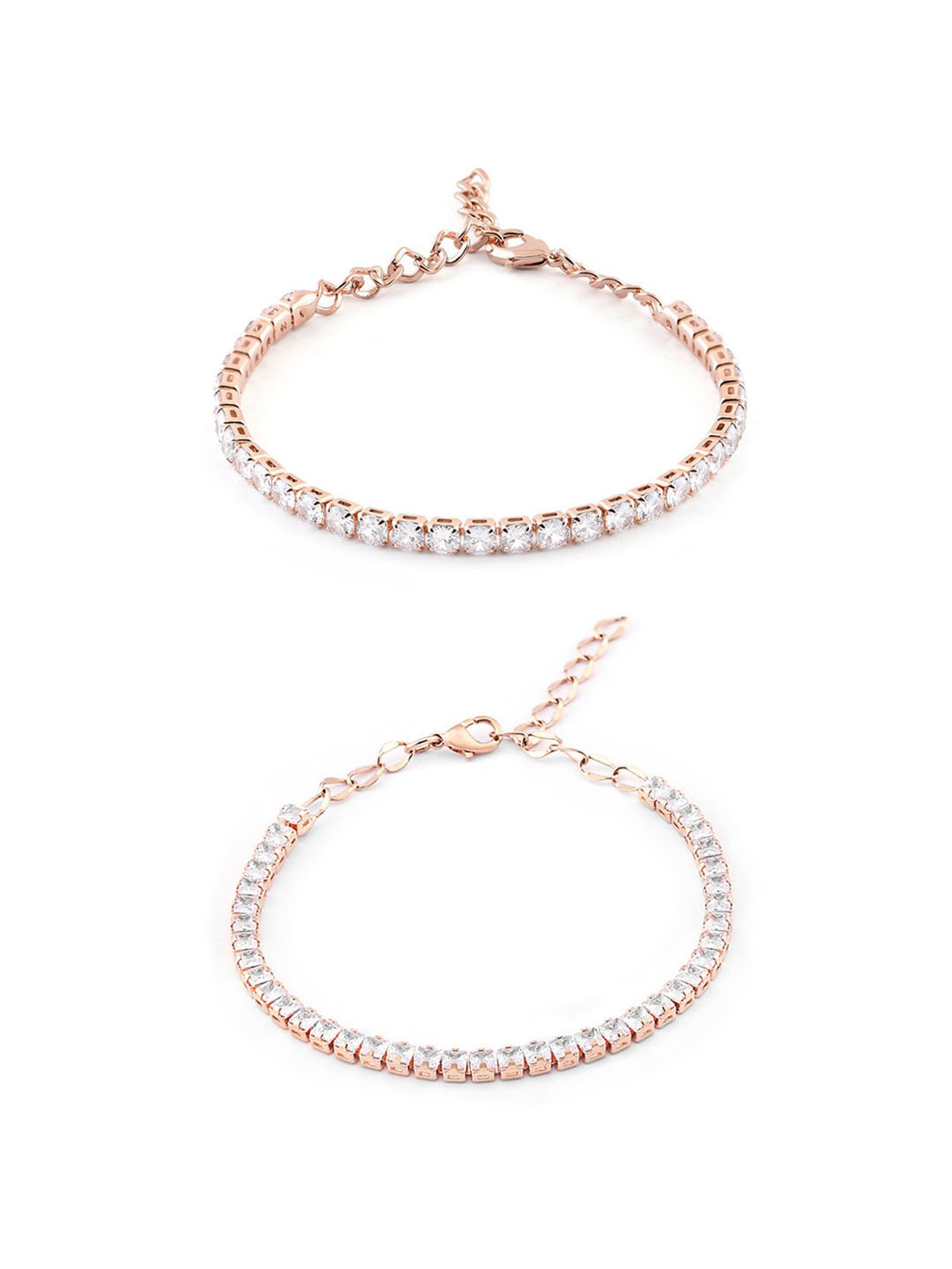 Zaveri Pearls Set of 2 Rose Gold Cubic Zirconia Contemporary Tennis Bracelets-ZPFK13430