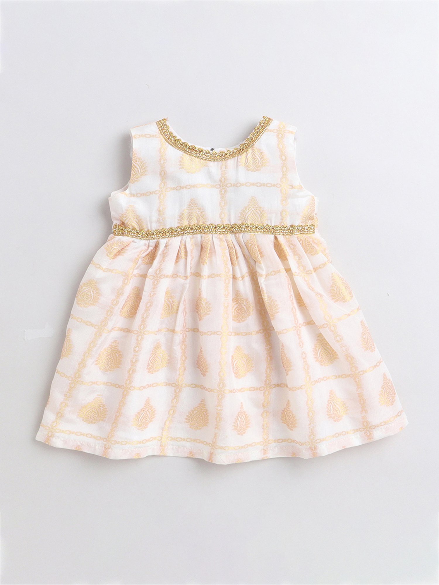 Many Frocks Kids Cream Printed Dress