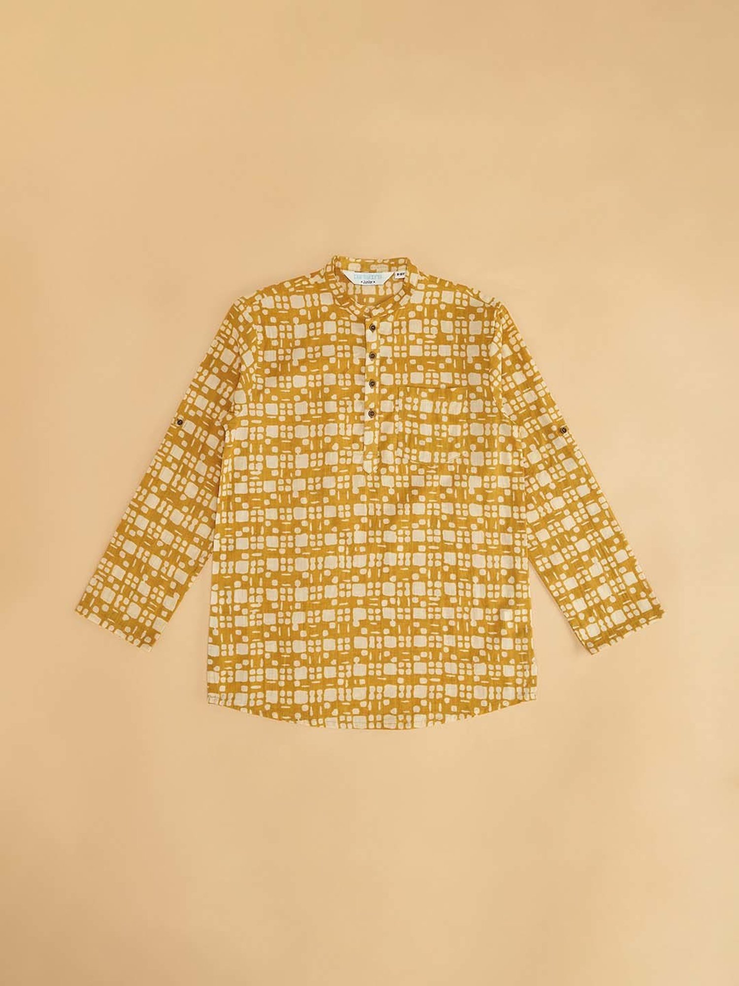 Indus Route by Pantaloons Kids Honey Mustard Printed Full Sleeves Kurta