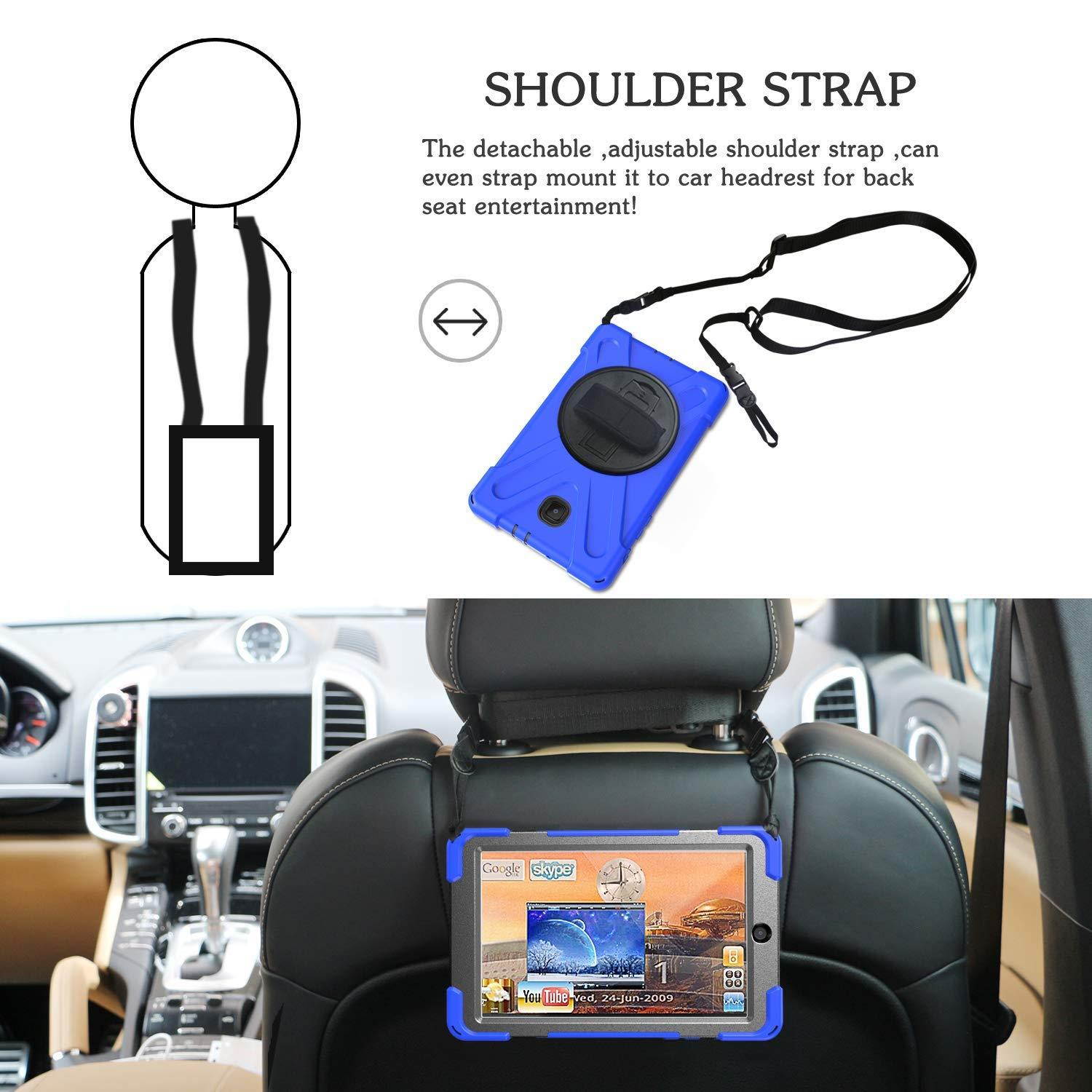 BRAECN Childproof Case for Samsung Galaxy Tab A 8.0 2018 SM-T387, Full-body Shockproof Rugged Case with Shoulder Strap,Built-In Stand and Rotating Handle Grip for Galaxy Tab A 8 Inch T387 Tablet(BLUE)