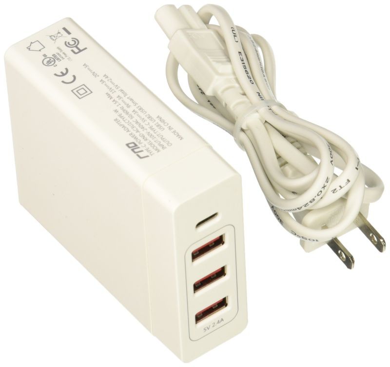 RND 72W Smart Travel Charger with One Type-C (USB-C) Port and Three USB Ports Compatible with: Apple MacBook, Google Pixel, LG, Samsung Galaxy (S10, S9, S8, Note) and All Type C Devices (White)