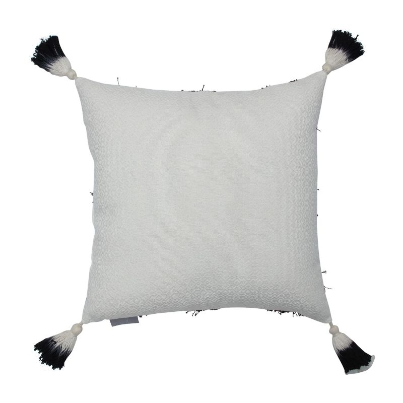 Circle Grid Tasseled Square Throw Pillow Black/White - Pillow Perfect