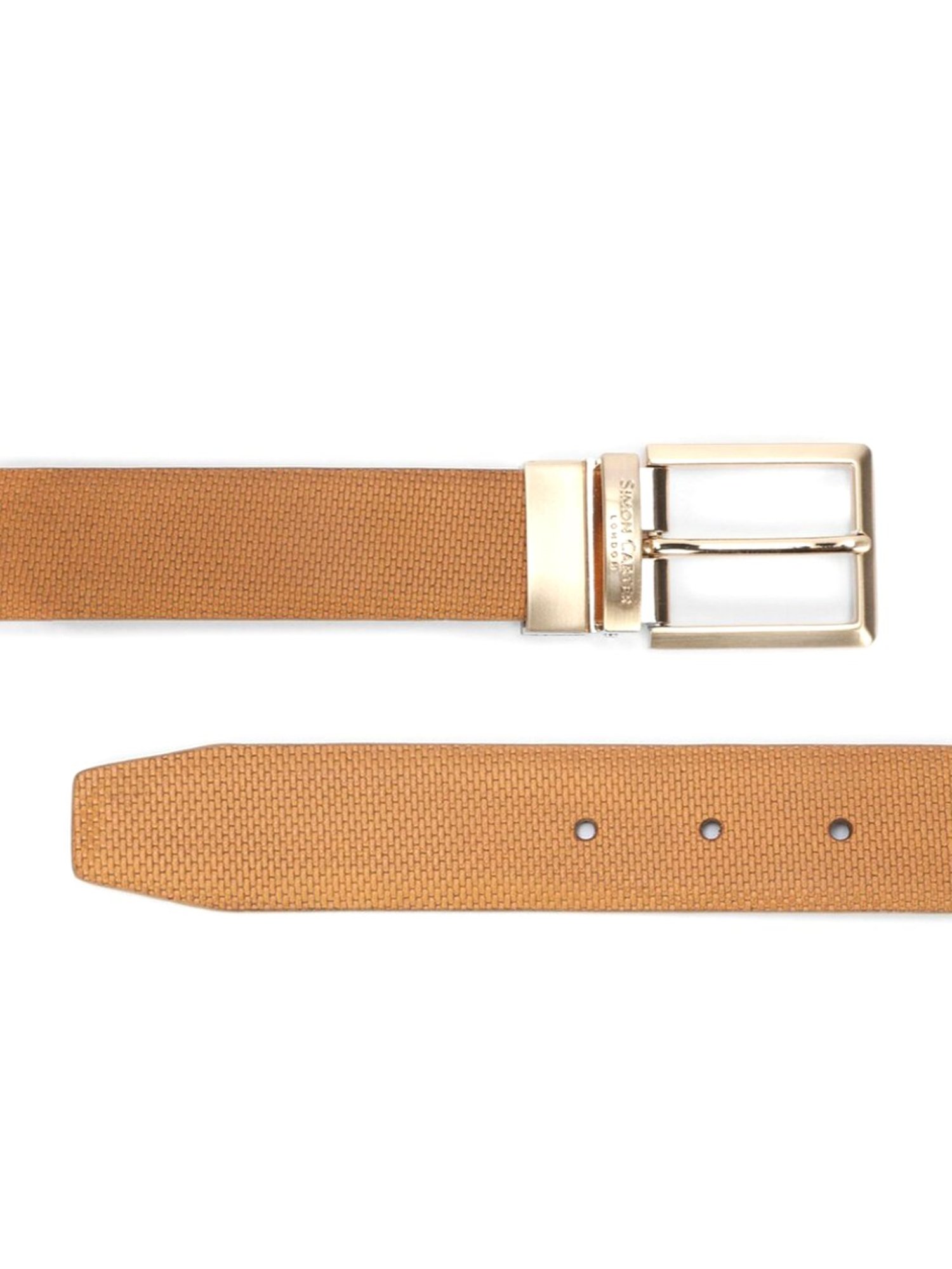 Simon Carter Brown Leather Textured Casual Belt for Men