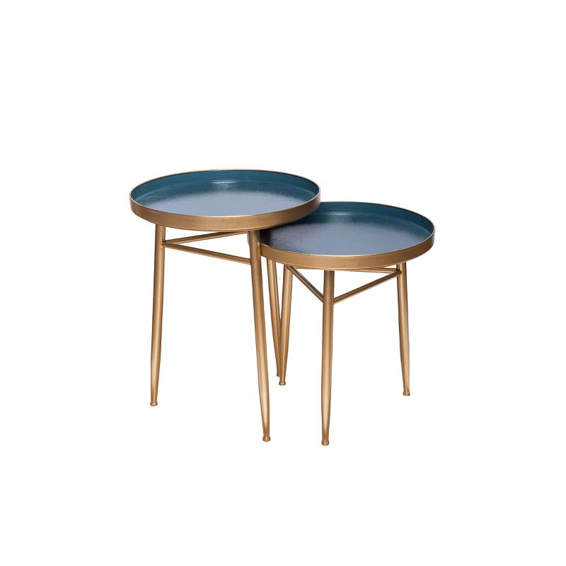 Set of 2 Blue and Copper Metal Nesting Side End Tables - Foreside Home and Garden