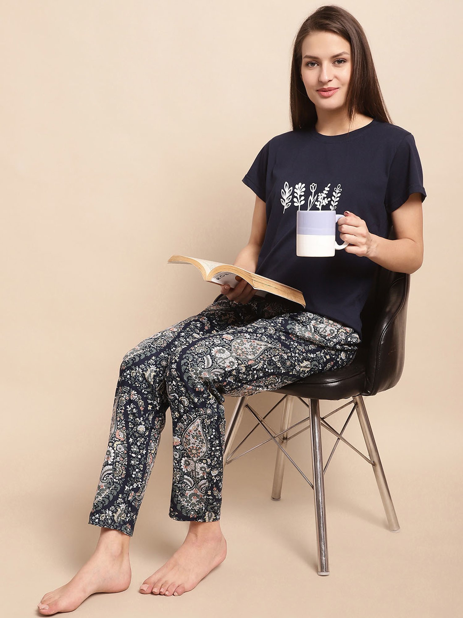 Boston Club Blue Printed Top With Pyjamas
