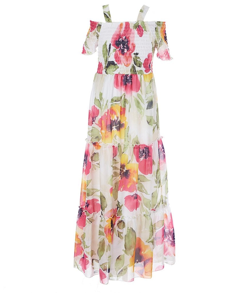 Bonnie Jean Big Girls 7-16 Tie-Dye Chiffon Tiered Maxi Dress