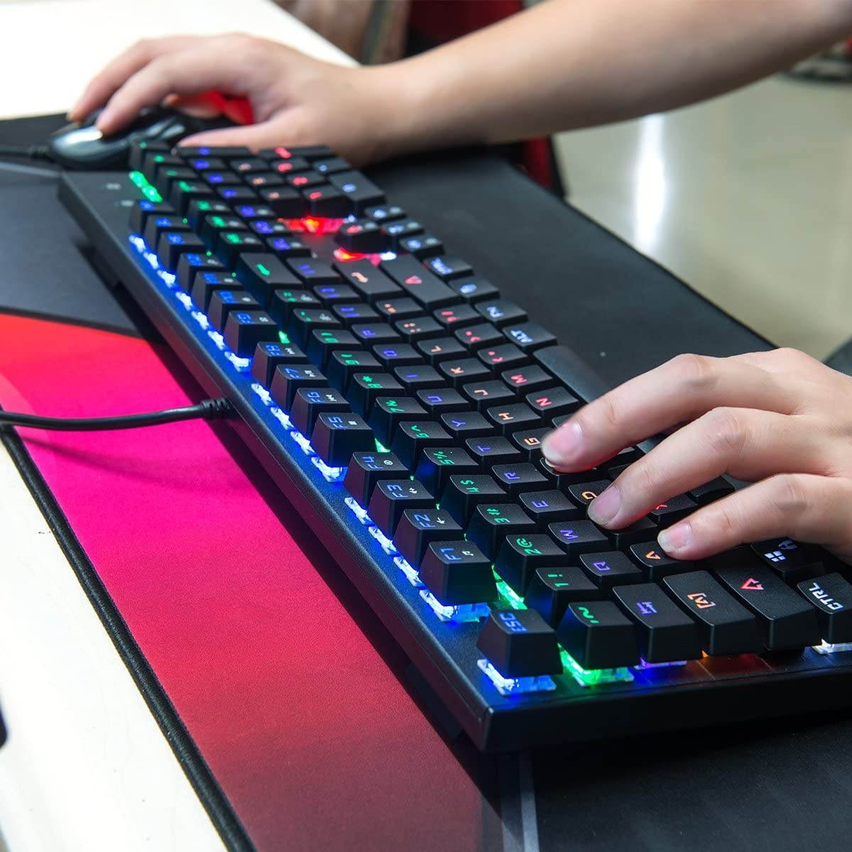 Weekly 56% Off Merdia Mechanical Keyboard Gaming Keyboard with Blue Switch Wired 6 Colors Led Backlit Keyboard Full Size 104 Keys US Layout