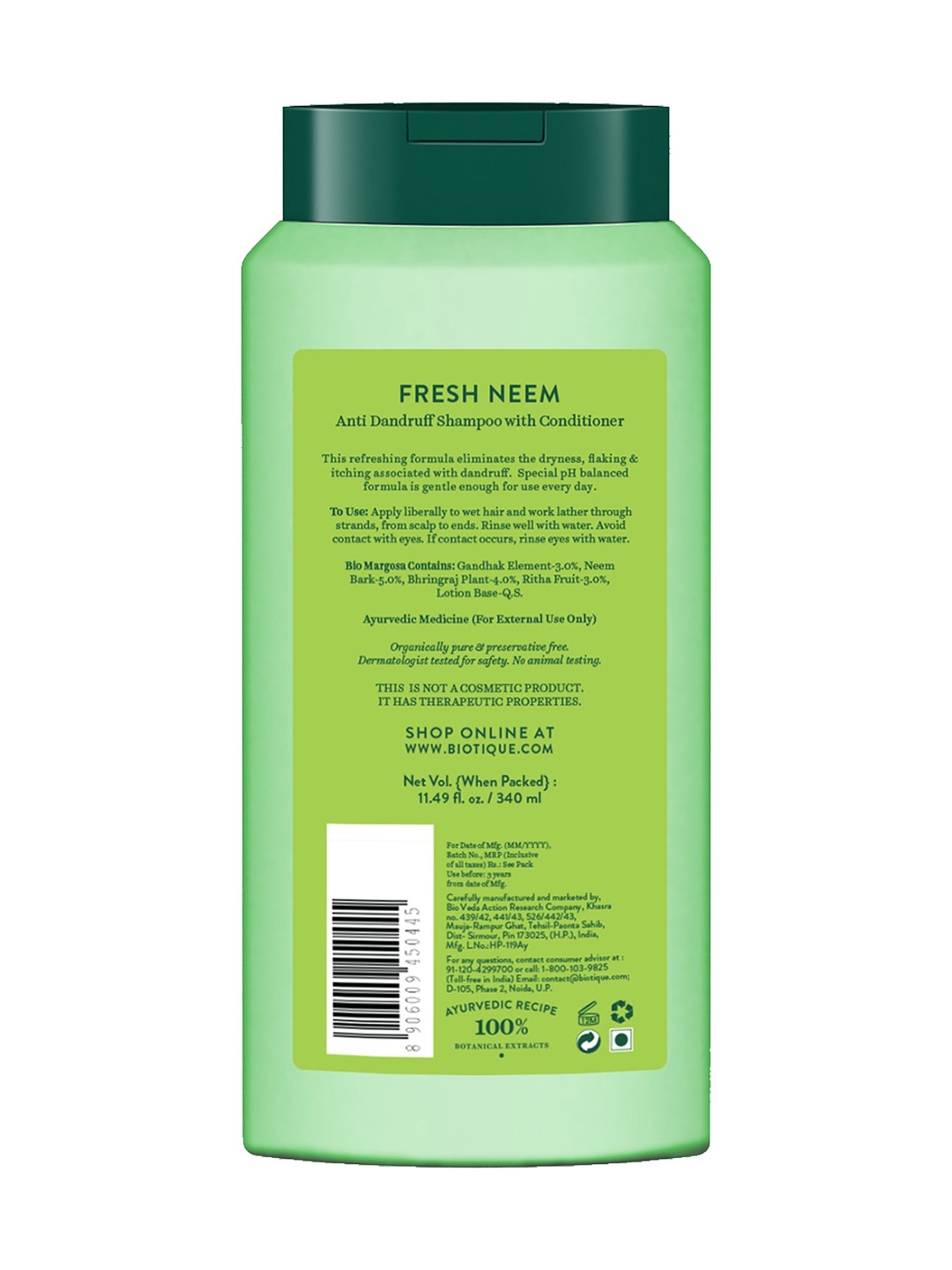 Biotique Fresh Neem Anti Dandruff Shampoo & Conditioner - 340 ml