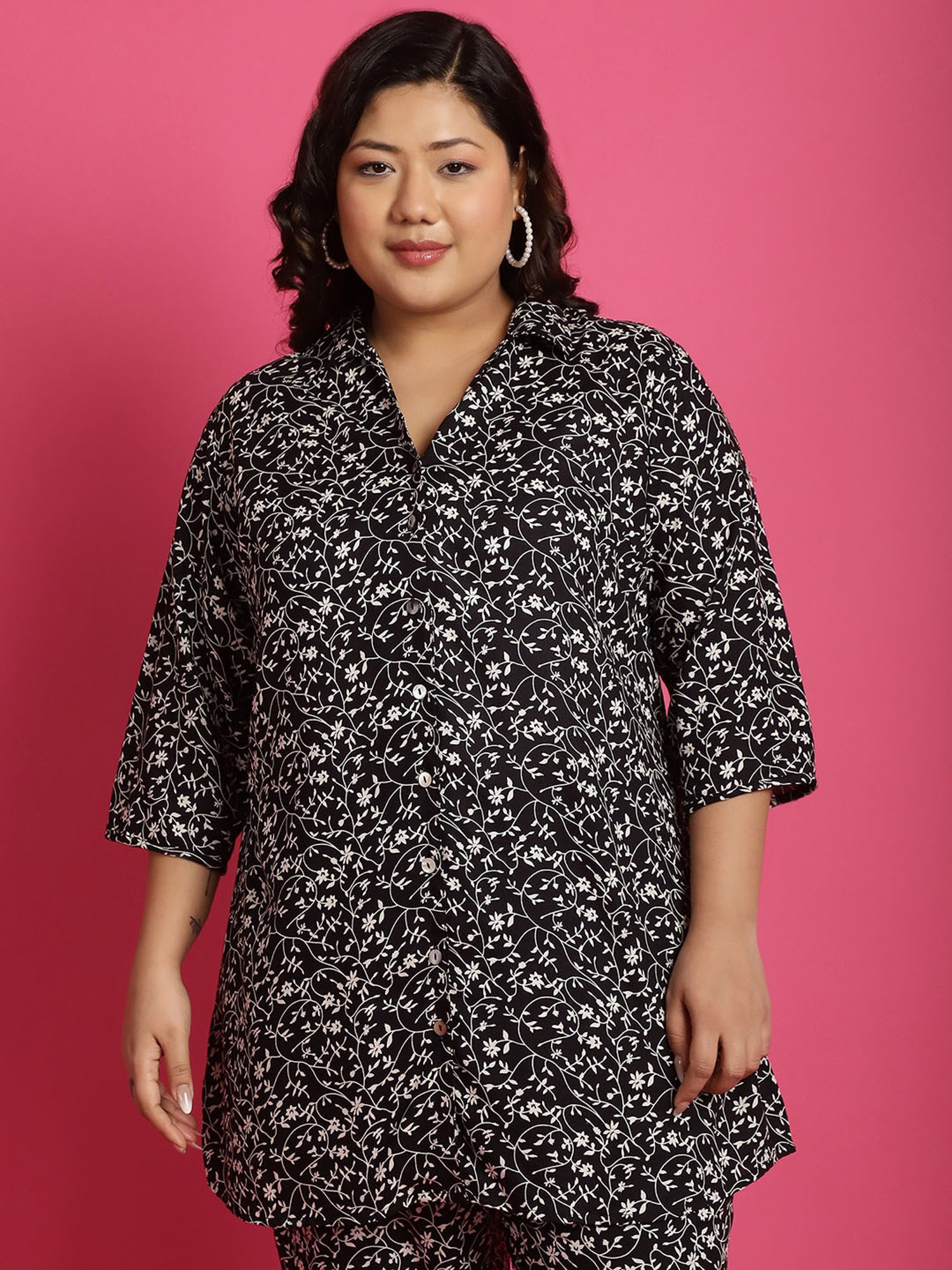 theRebelinme Black Floral Print Shirt