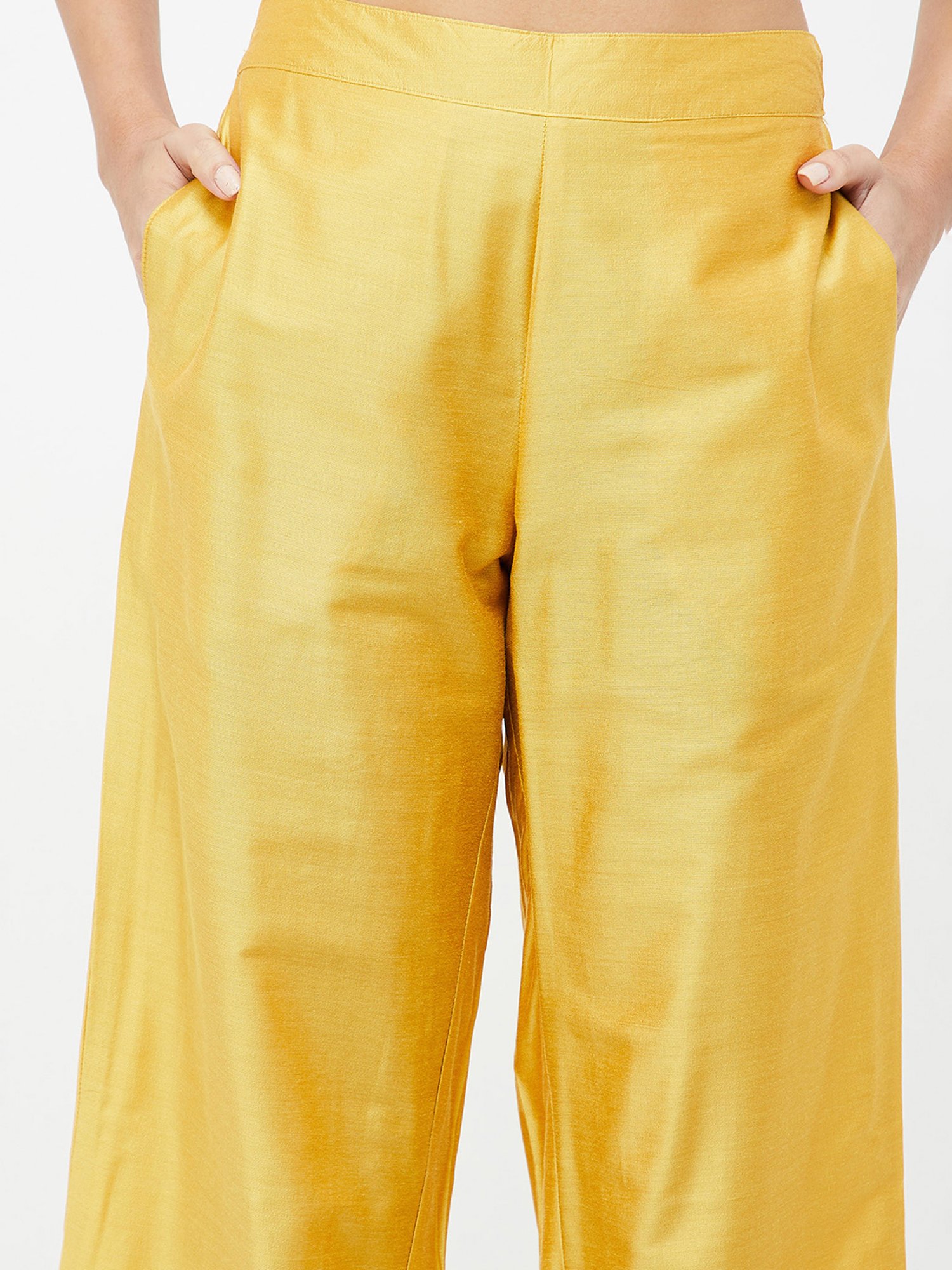 Melange by Lifestyle Yellow Embellished Kurta With Pants & Dupatta