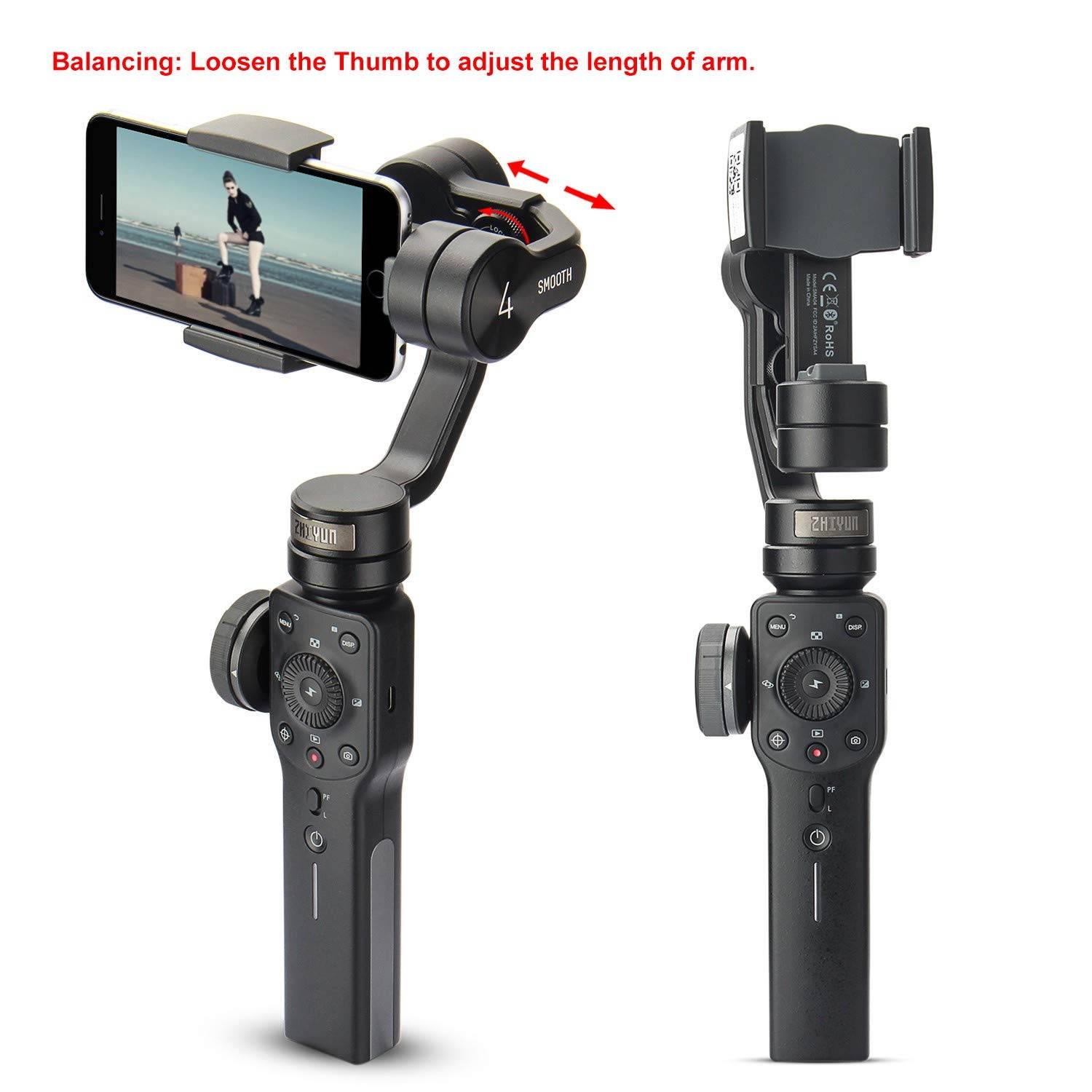 Zhiyun Smooth 4 3-Axis Handheld Gimbal Stabilizer YouTube Video Vlog Tripod for iPhone Xs Max Xr X 8 Plus 7 6 SE Android Smartphone Samsung Galaxy S10 S9+ S9 S8+ S8 S7 Q2 Smooth-Q III 2019 New