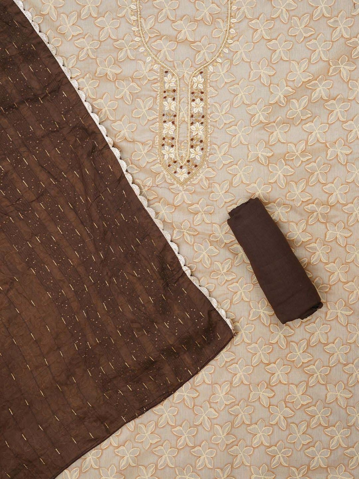 Jaipur Kurti Beige Embellished Unstitched Dress Material