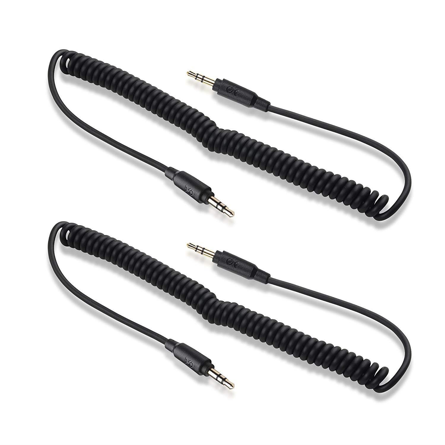 Cable Matters (2-Pack) Coiled 3.5mm Male to Male Stereo Audio Cable - Stretches from 2 to 4 Feet
