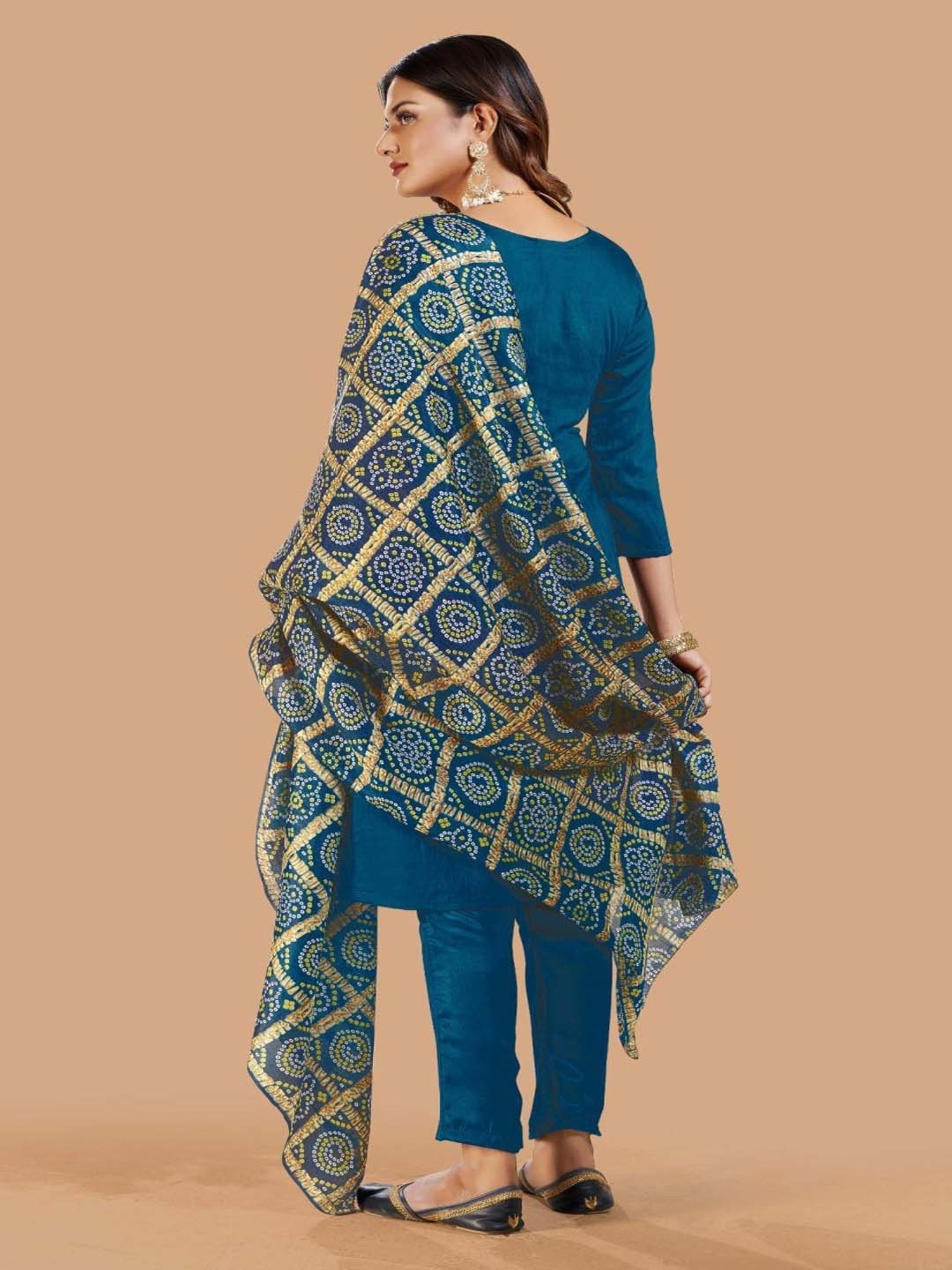 APNISHA Teal Blue Cotton Woven Pattern Unstitched Dress Material