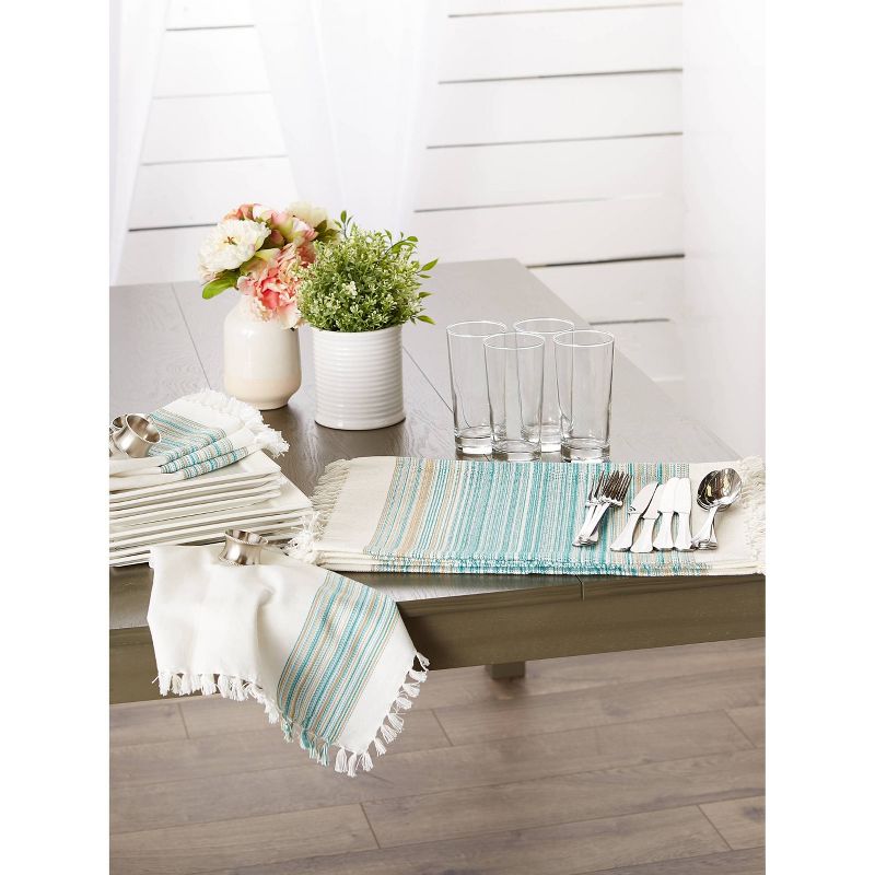 6pk Cotton Striped Placemats with Fringe Blue - Design Imports