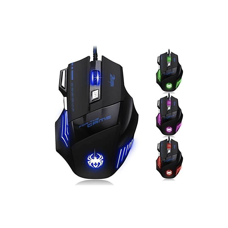 Zelotes Ergonomic 7200 DPI LED Optical Wired Gaming Mouse Mice 7 Buttons Compatible Mac Pro Gamer PC Laptop Desktop NotebookBlack BlackT80