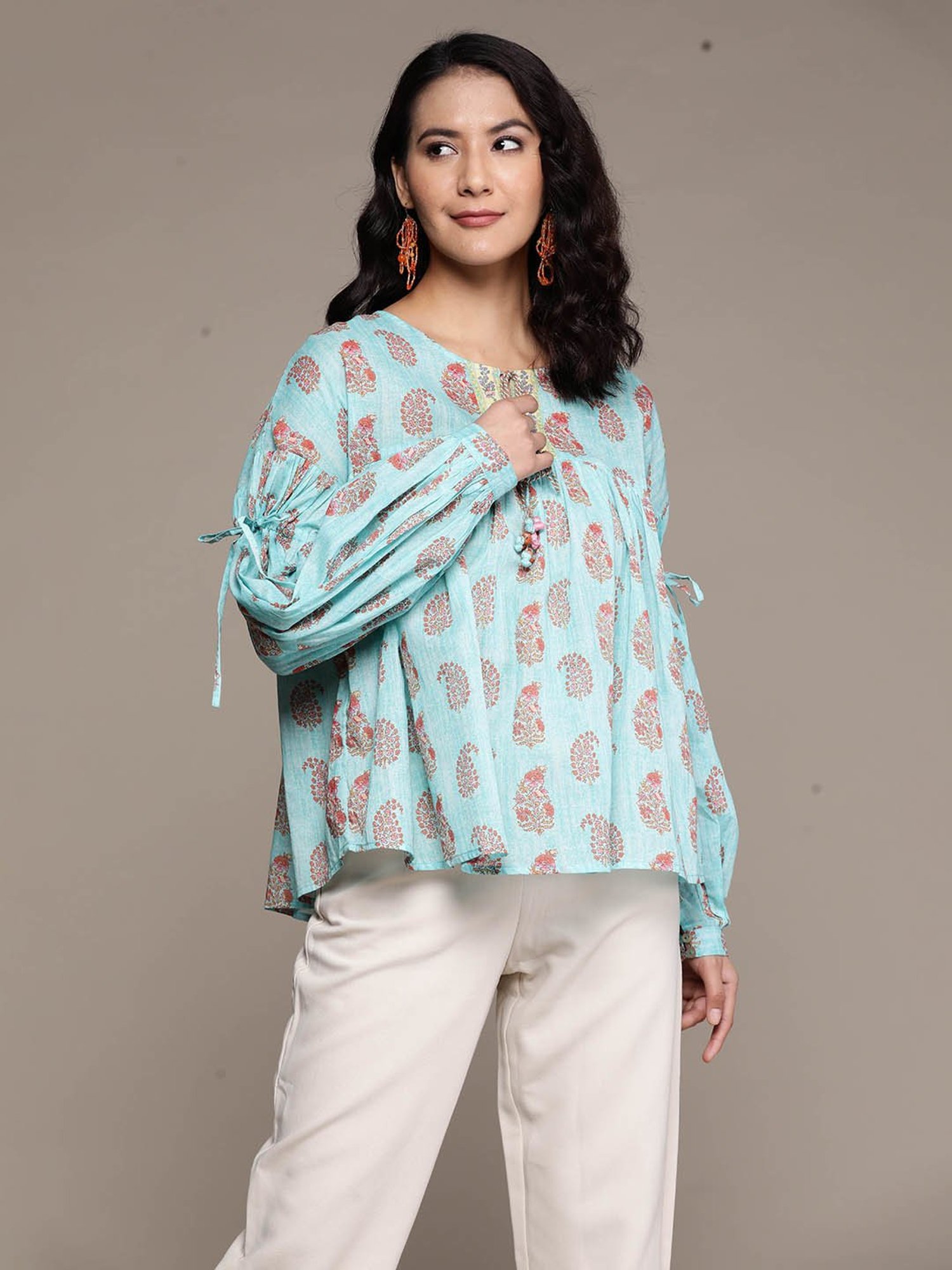 aarke Ritu Kumar Turquoise Printed Top