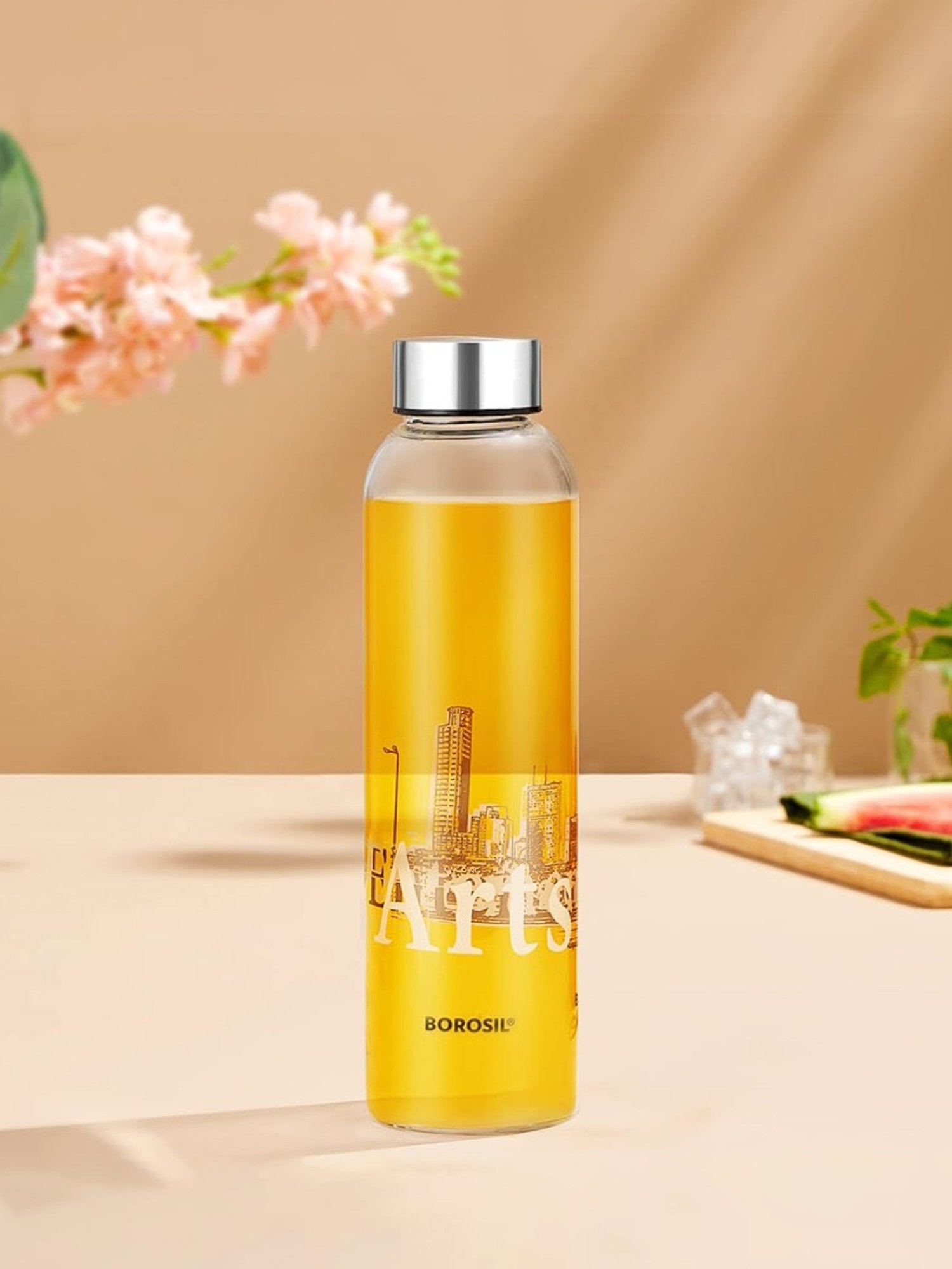 Borosil Water Bottle with Fridge Safe & Leakproof (Transparent, 550 ml)