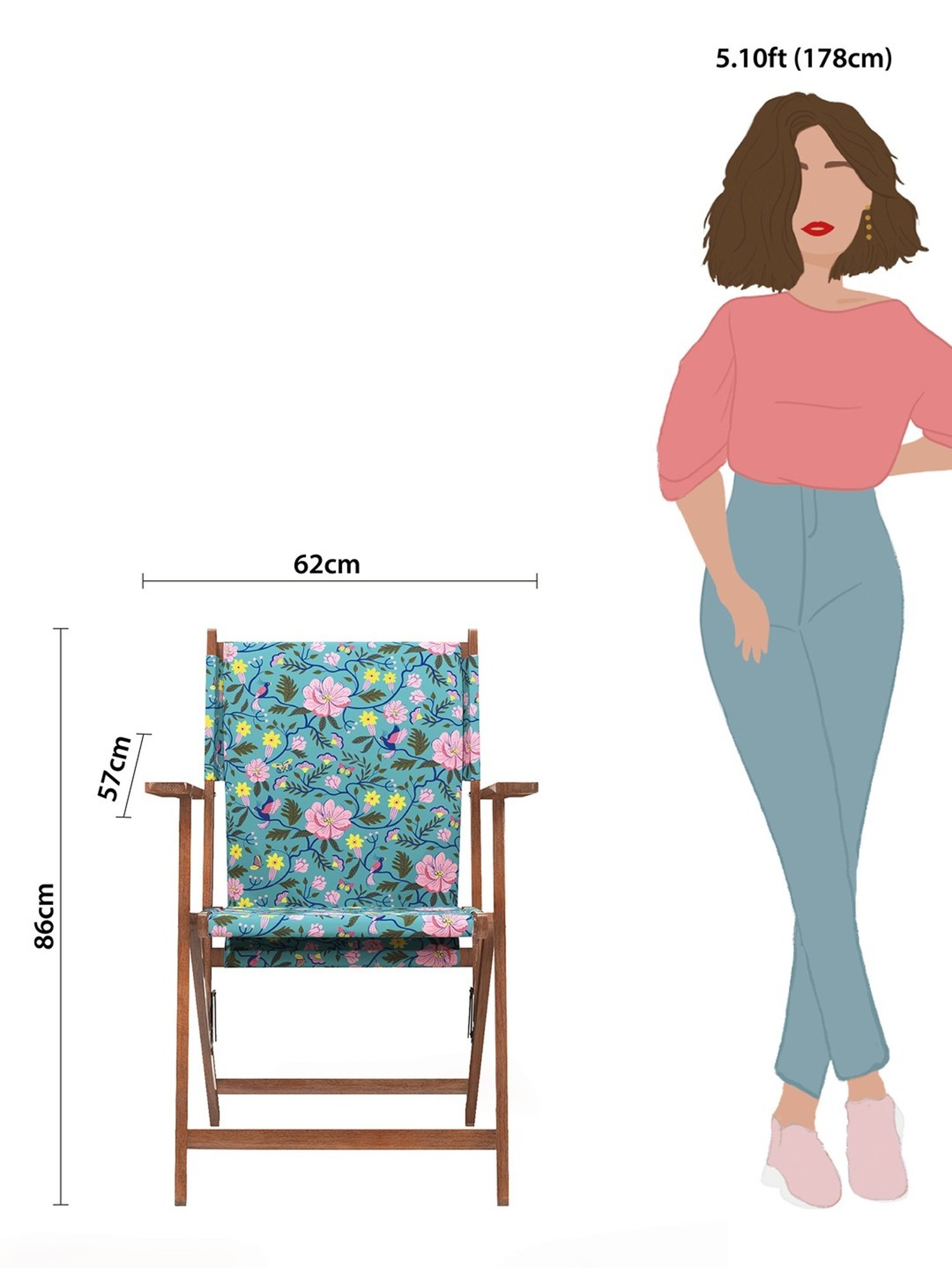 Chumbak Bistro Spring Bloom Floral Black Wood Folding Chair