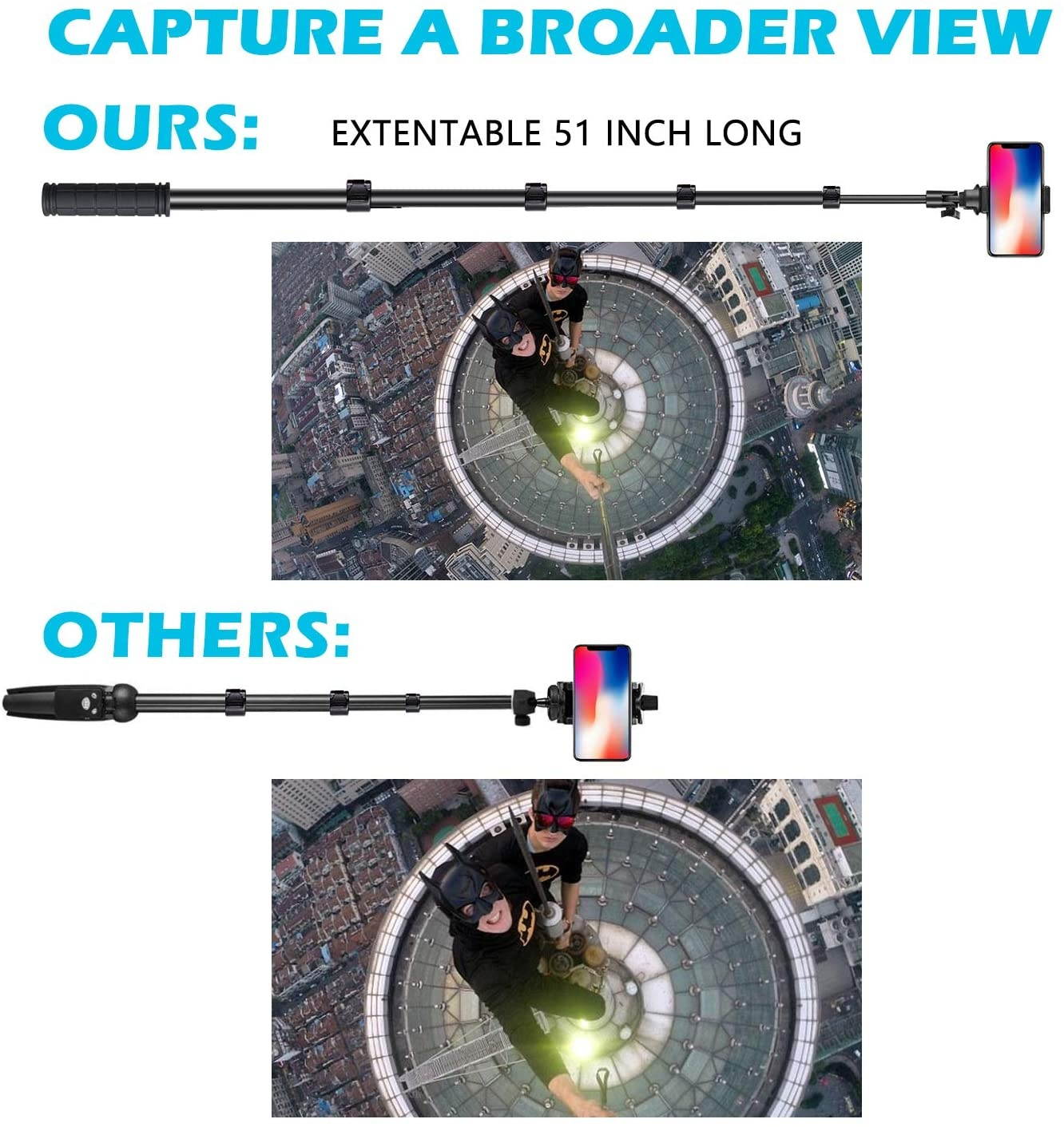 Selfie Stick Tripod, UBeesize 51" Extendable Tripod Stand with Bluetooth Remote for iPhone & Android Phone, Heavy Duty Aluminum, Lightweight