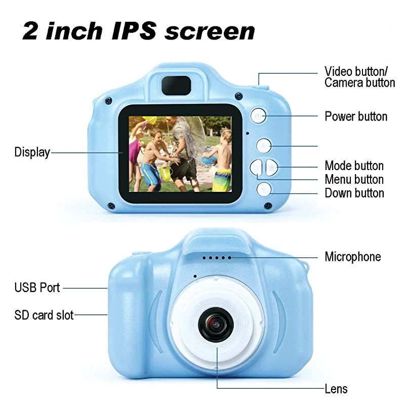 Camera for Kids Mini Blue Rechargeable Children Camera Shockproof 80MP HD Child CamcorderToddler Cameras with 16GB TF Card for Boys Age 38 Birthday Toy Gifts