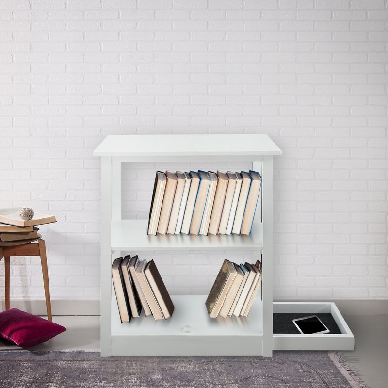 34" Adams 3 Shelf Bookcase with Concealed Sliding Track White - Flora Home