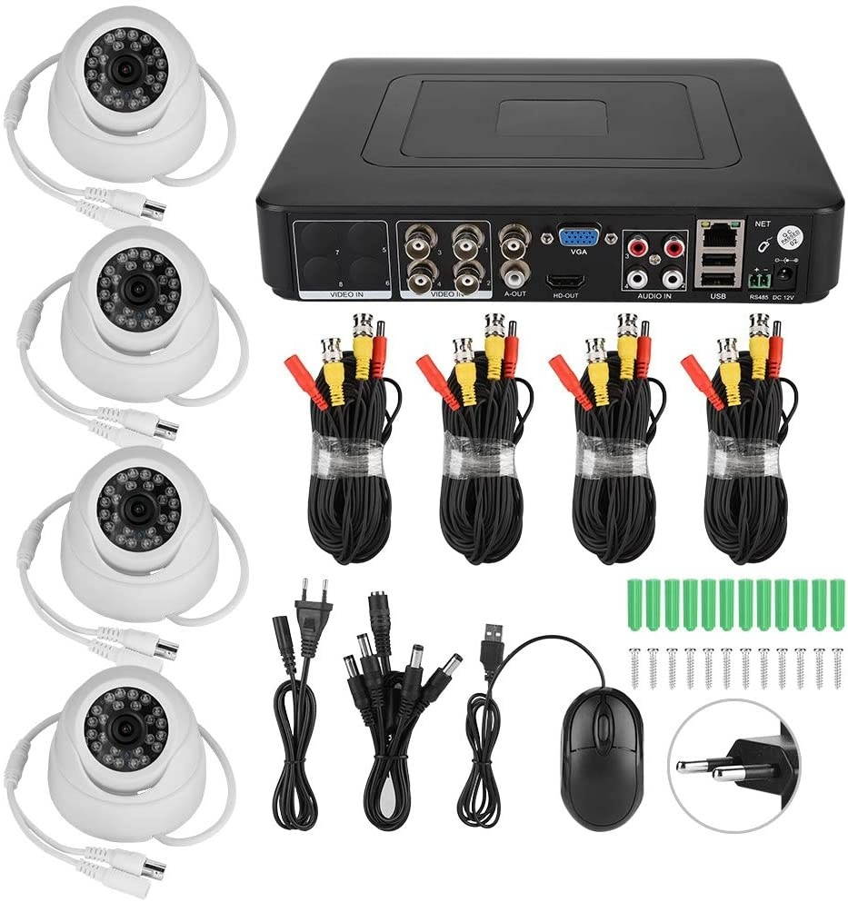 ?April Gift?Home Security Systems, 4CH Security Camera, Kit AHD Video Monitoring 720P for Supermarkets Shops(100-240V European standard)