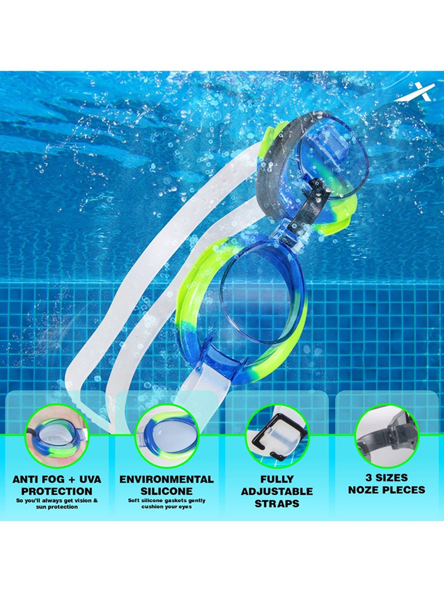 Viva Swimming Anti-Fog UV Protection Kit Swim Goggles, Caps and Ear plug Combo Set (Multicolor)