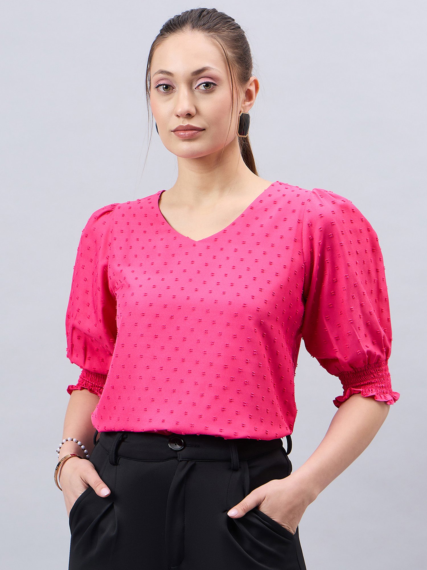 Style Quotient Pink Self Design Top