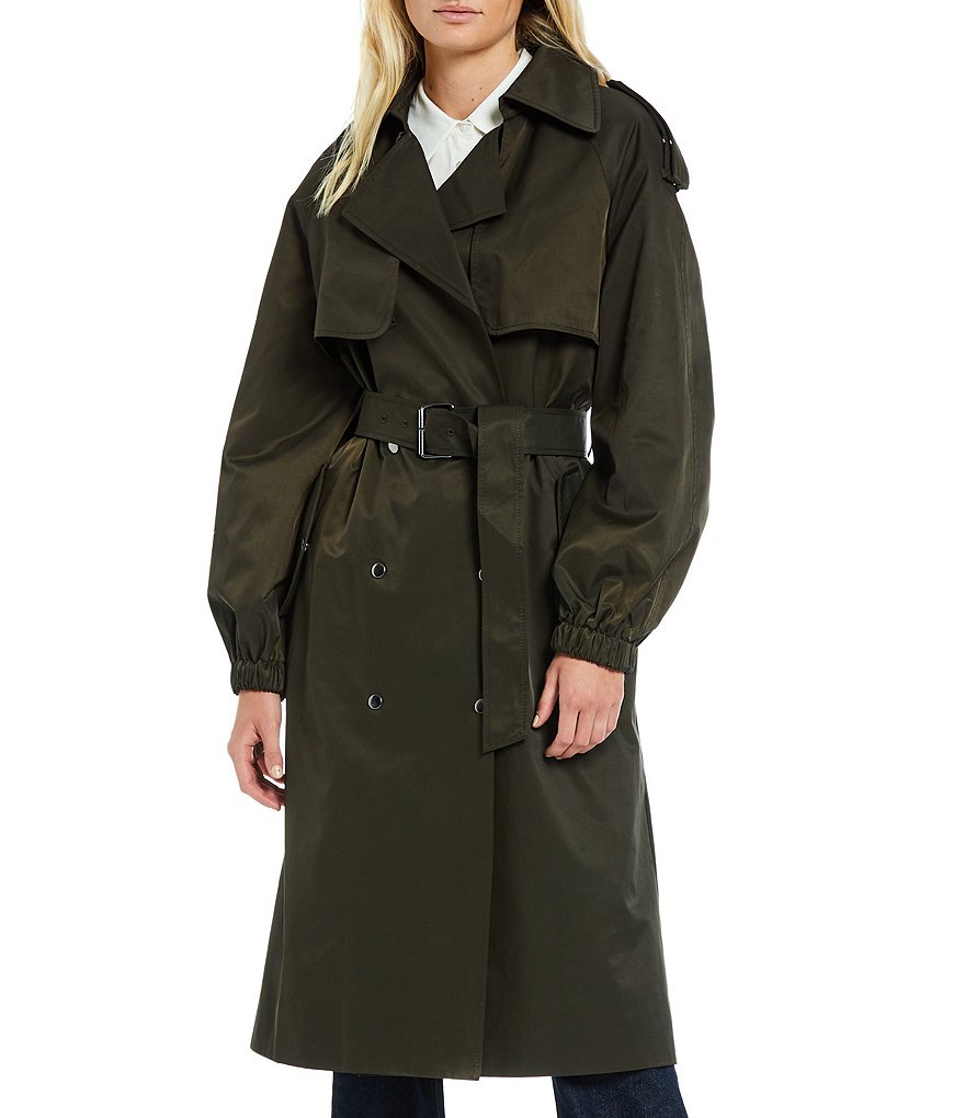 Kenneth Cole New York Short Water-Resistant Stand Collar Hooded Long Sleeve Chevron Puffer Jacket