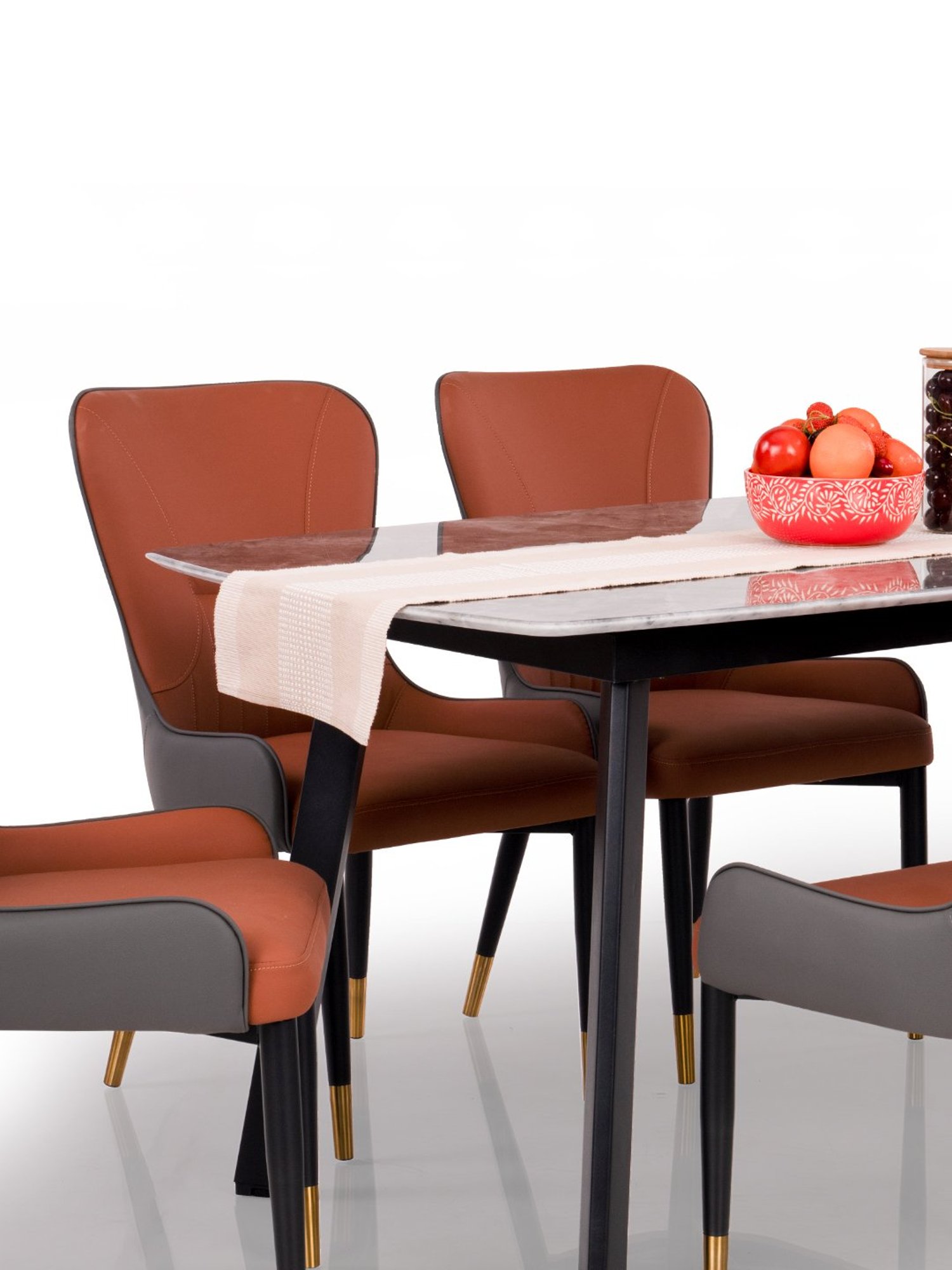 Durian Alaska Cloud Grey Russet Orange Natural Stone 6 Seater Dining Set