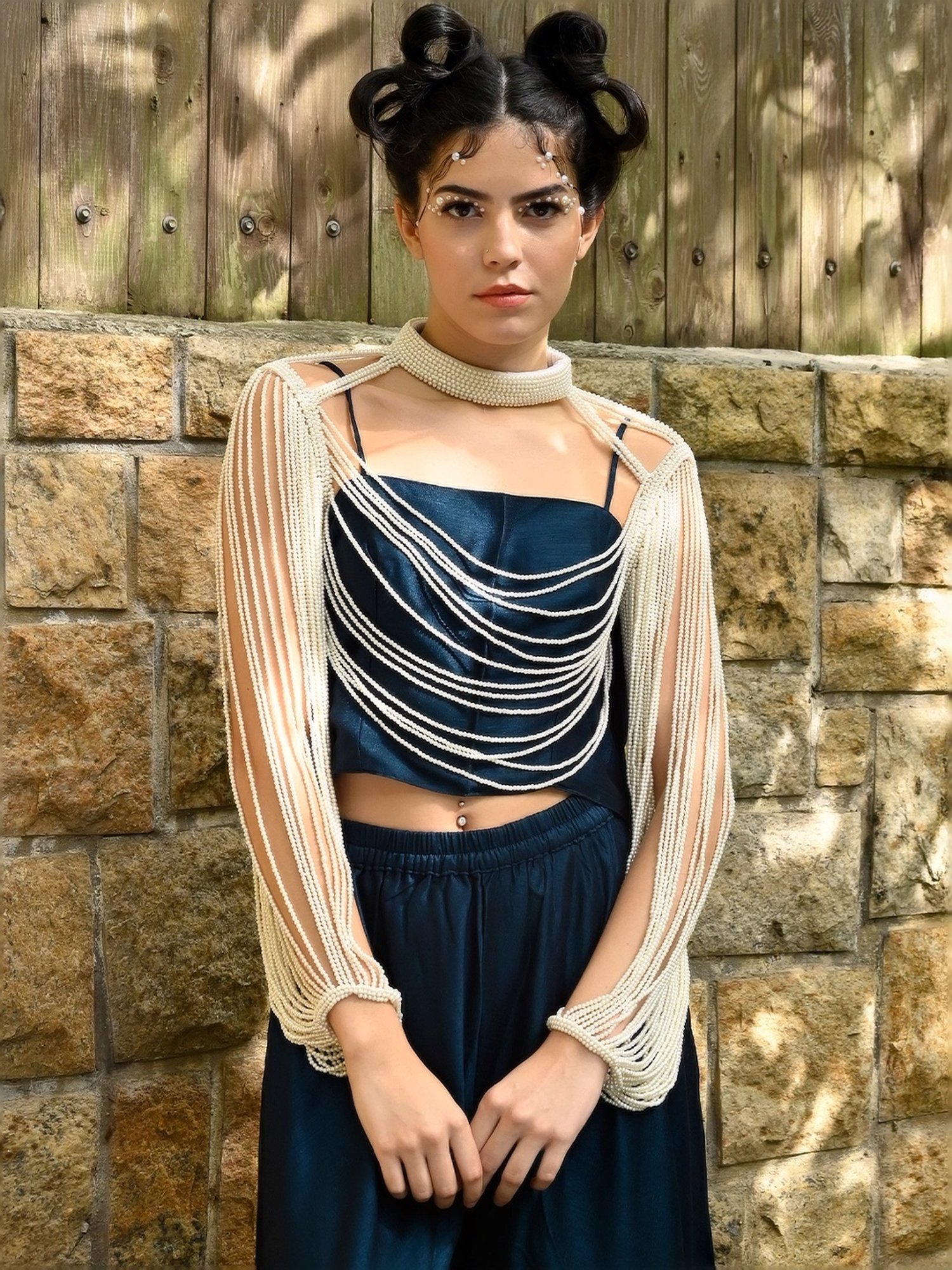 Odette White Embellished Fancy Cape