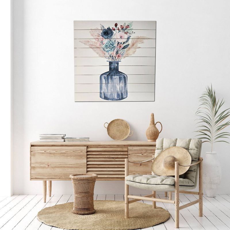 29" x 29" Pampas Floral Bouquet Print on Planked Wood Wall Sign Panel - Gallery 57