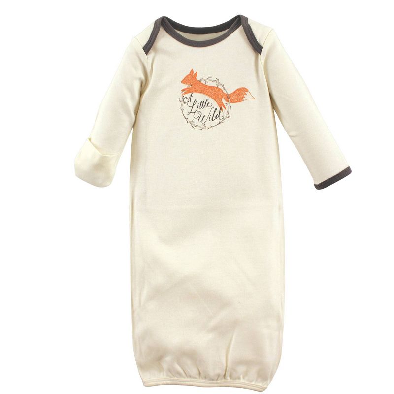 Touched by Nature Baby Girls' 3pk Fox Organic Cotton Gowns - Off White/Orange 0-6M