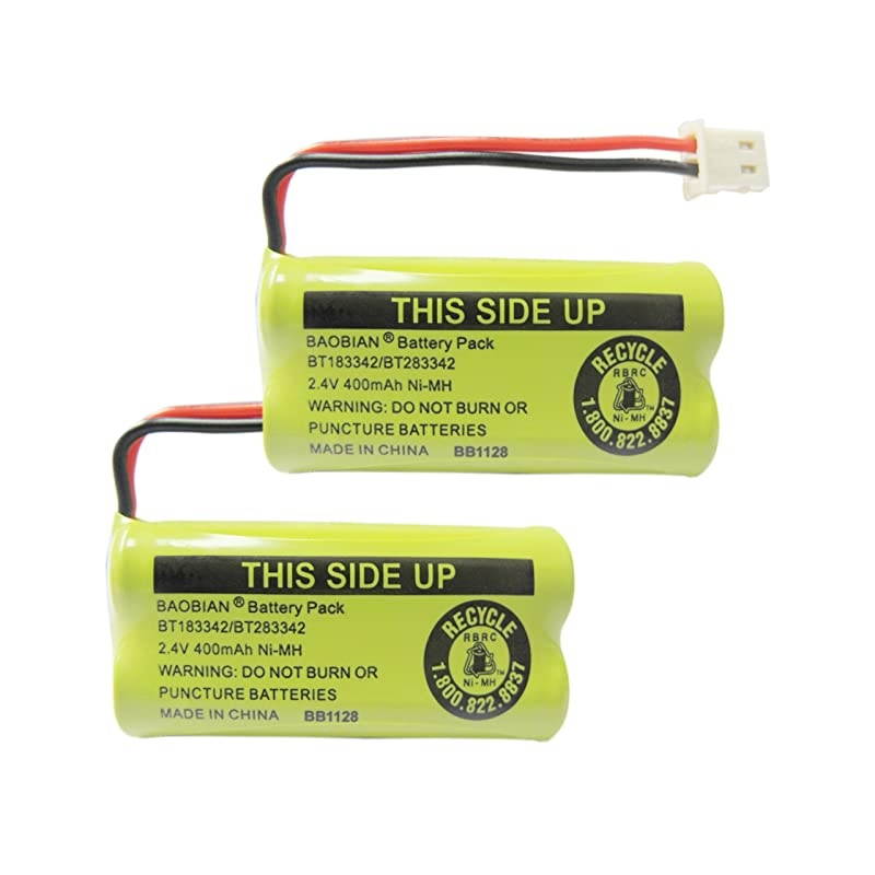 2.4V 400mAh Cordless Home Phone Battery for AT&T BT162342 BT-162342 BT166342 BT-166342 BT266342 BT-266342 BT183342 BT-183342 BT283342 BT-283342 VTech CS6329 CS6114 CS6419(Pack of 2)