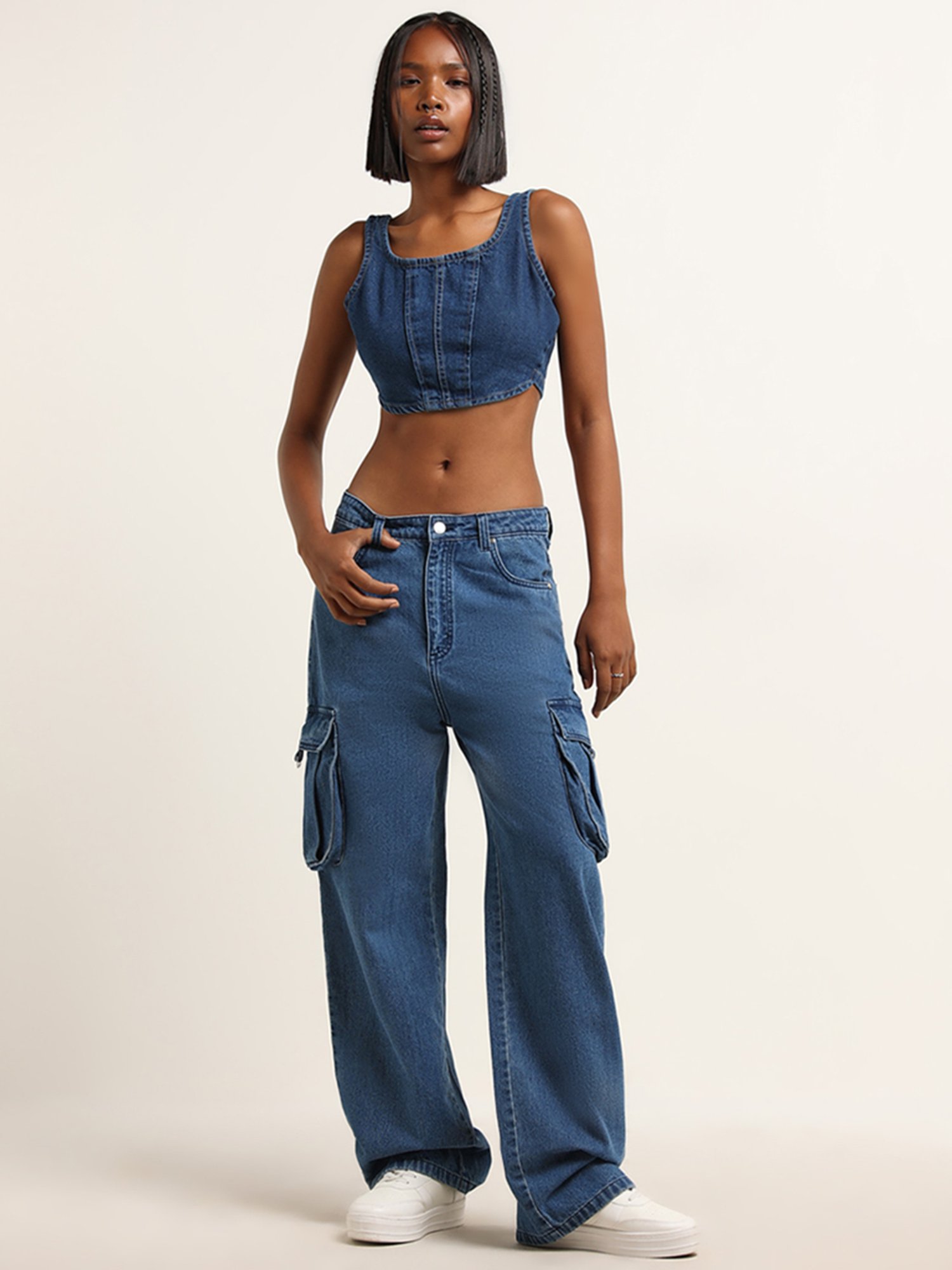 Nuon by Westside Dark Blue Corset Crop Top