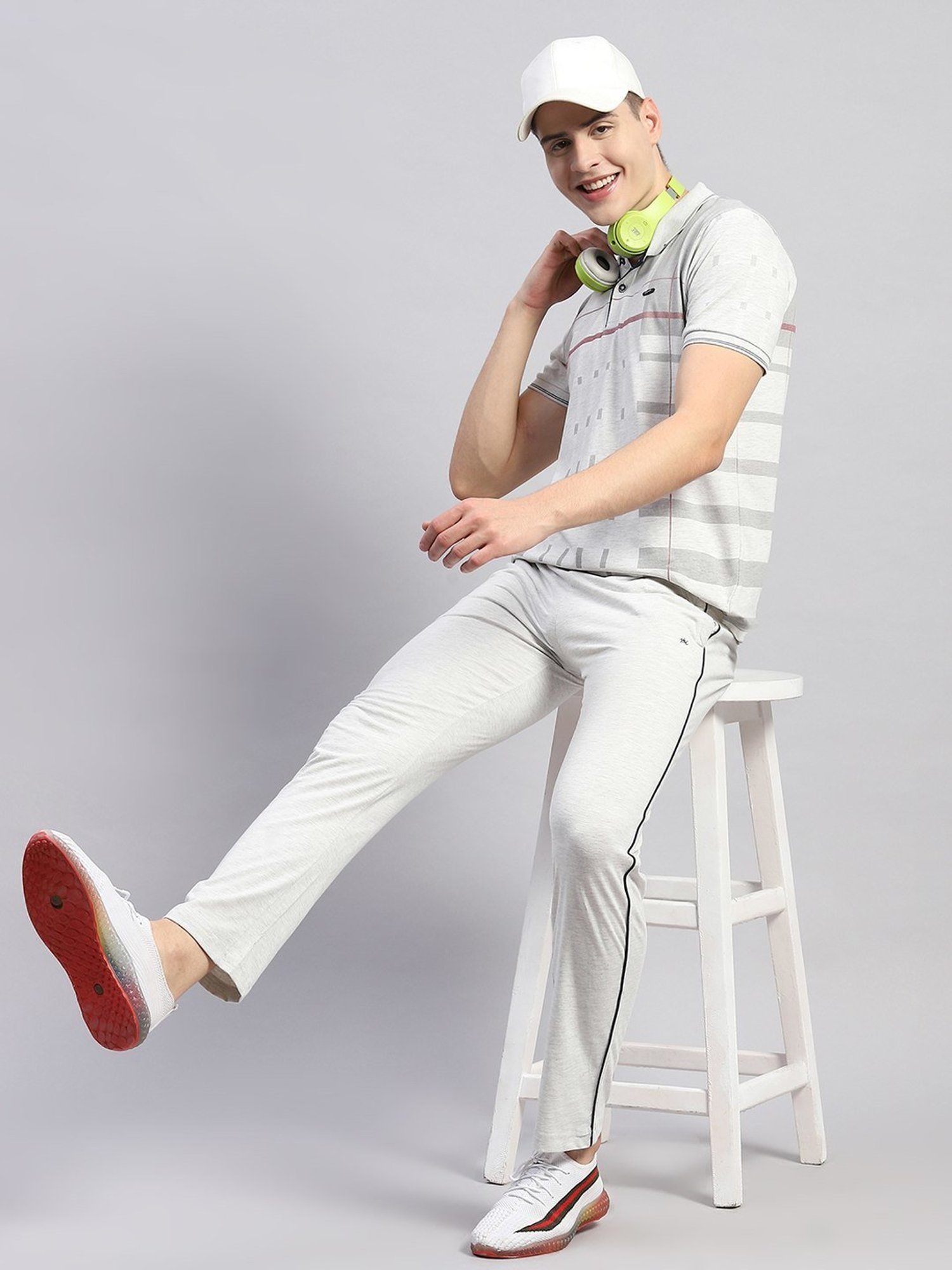 Monte Carlo Grey Regular Fit Striped Co-Ord Set