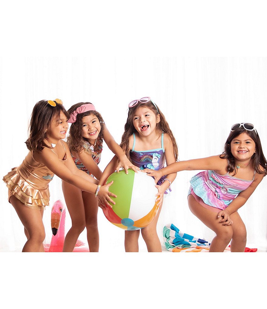 Flapdoodles Little Girls 2T-6X Rainbow Reef Mermaid Foiled Tankini Two-Piece Swimsuit