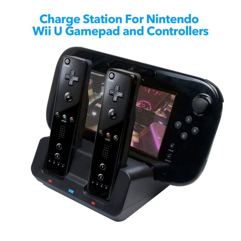 FirstPower 2 x Battery + 3 in 1 Charger Dock Stand Station Power Stand Controllers Charger Dock for Nintendo Wii U Gamepad Remote
